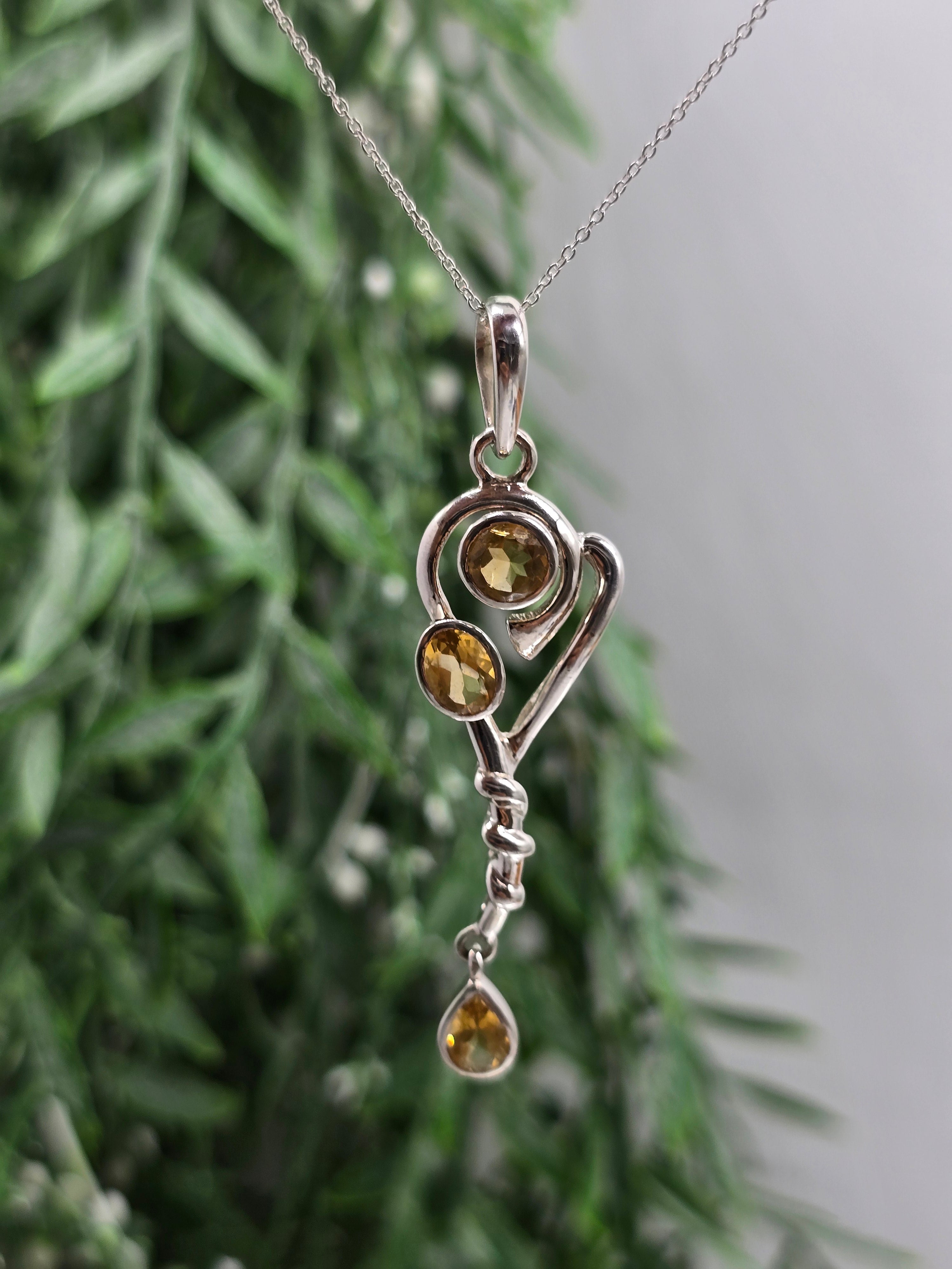 Genuine Natural Citrine Pendant in 925 Sterling Silver 44x22mm – Chain Included (Stone of Abundance & Manifestation) Crystal Wellness