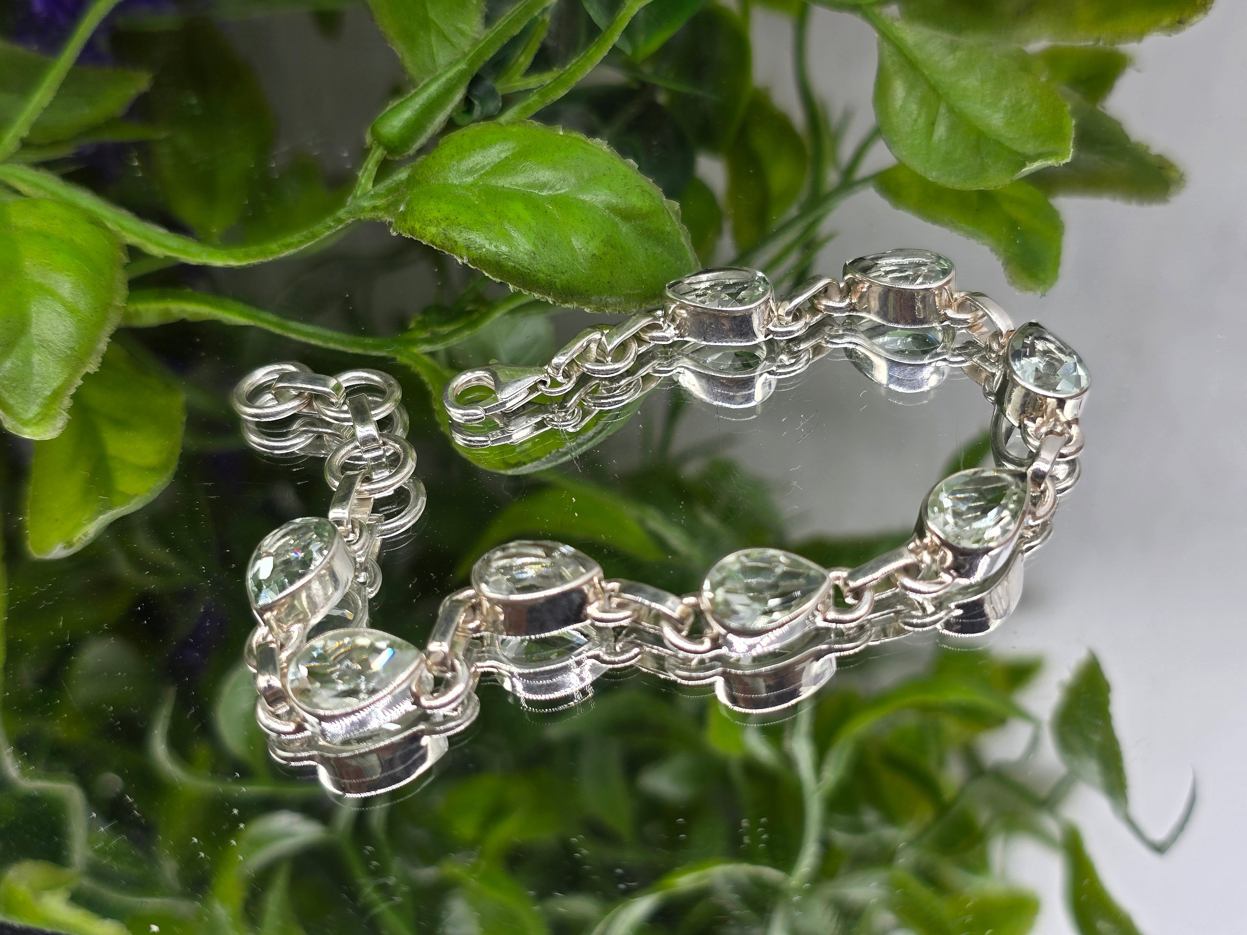 High Grade Prasiolite 925 Sterling Silver Faceted Link Bracelet (Stone of Clear Disharmonious Energy) Crystal Wellness