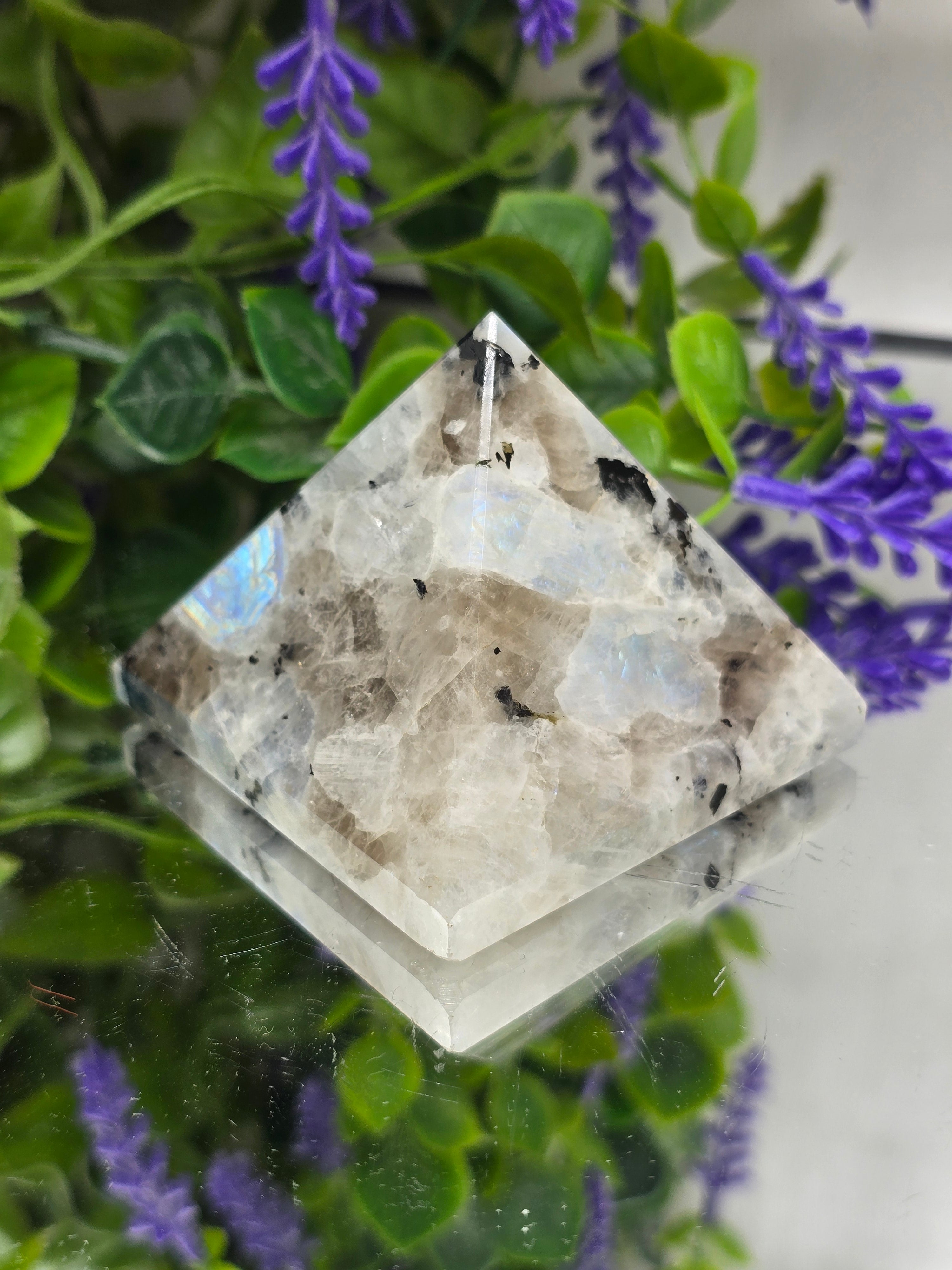 Natural Rainbow Moonstone Pyramid – Intuition, Feminine Energy & New Beginnings Crystal Wellness