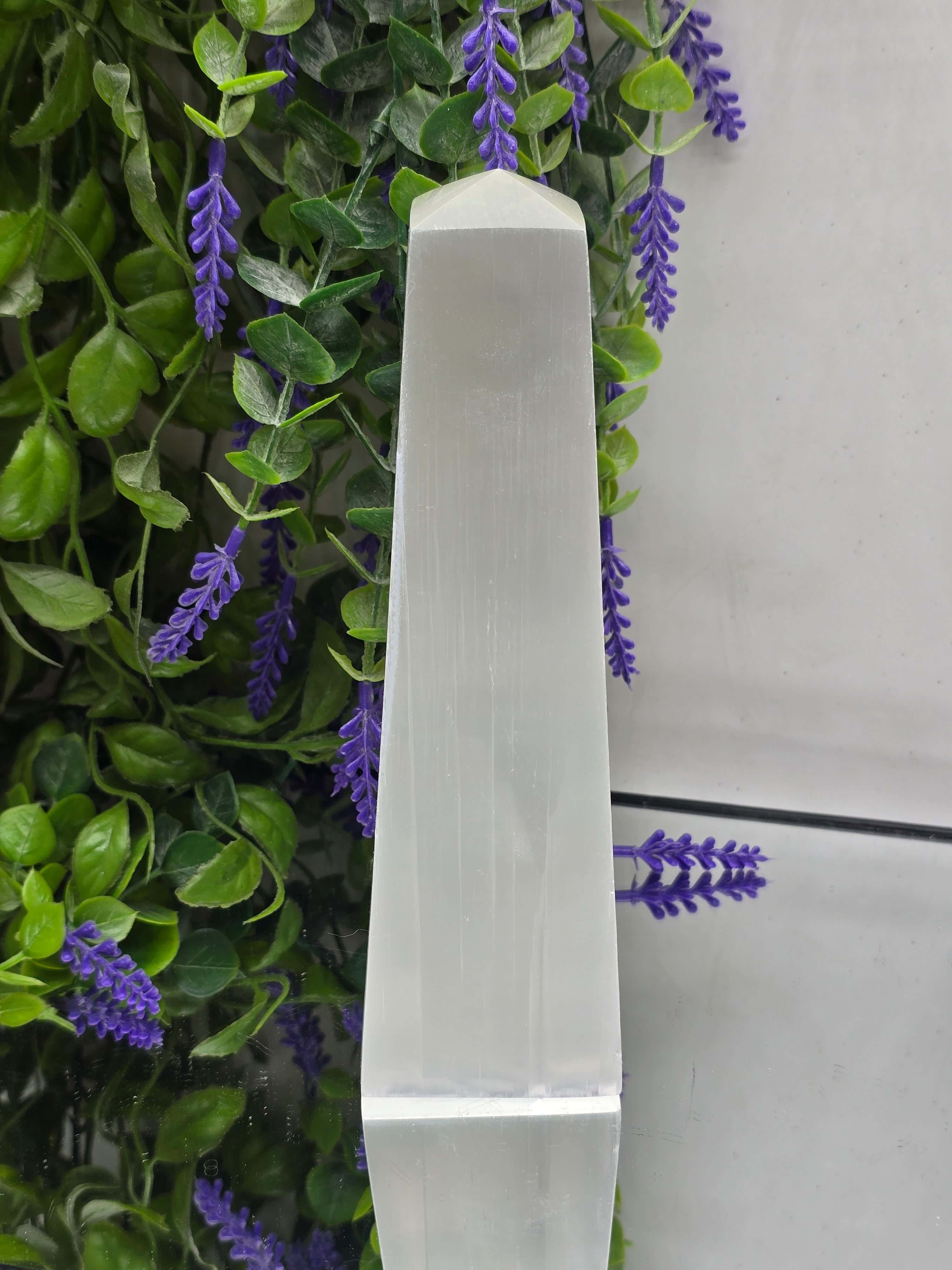 Moroccan Selenite Obelisk Tower – 20 × 6 × 6cm (Stone of Purification & Divine Light) Crystal Wellness