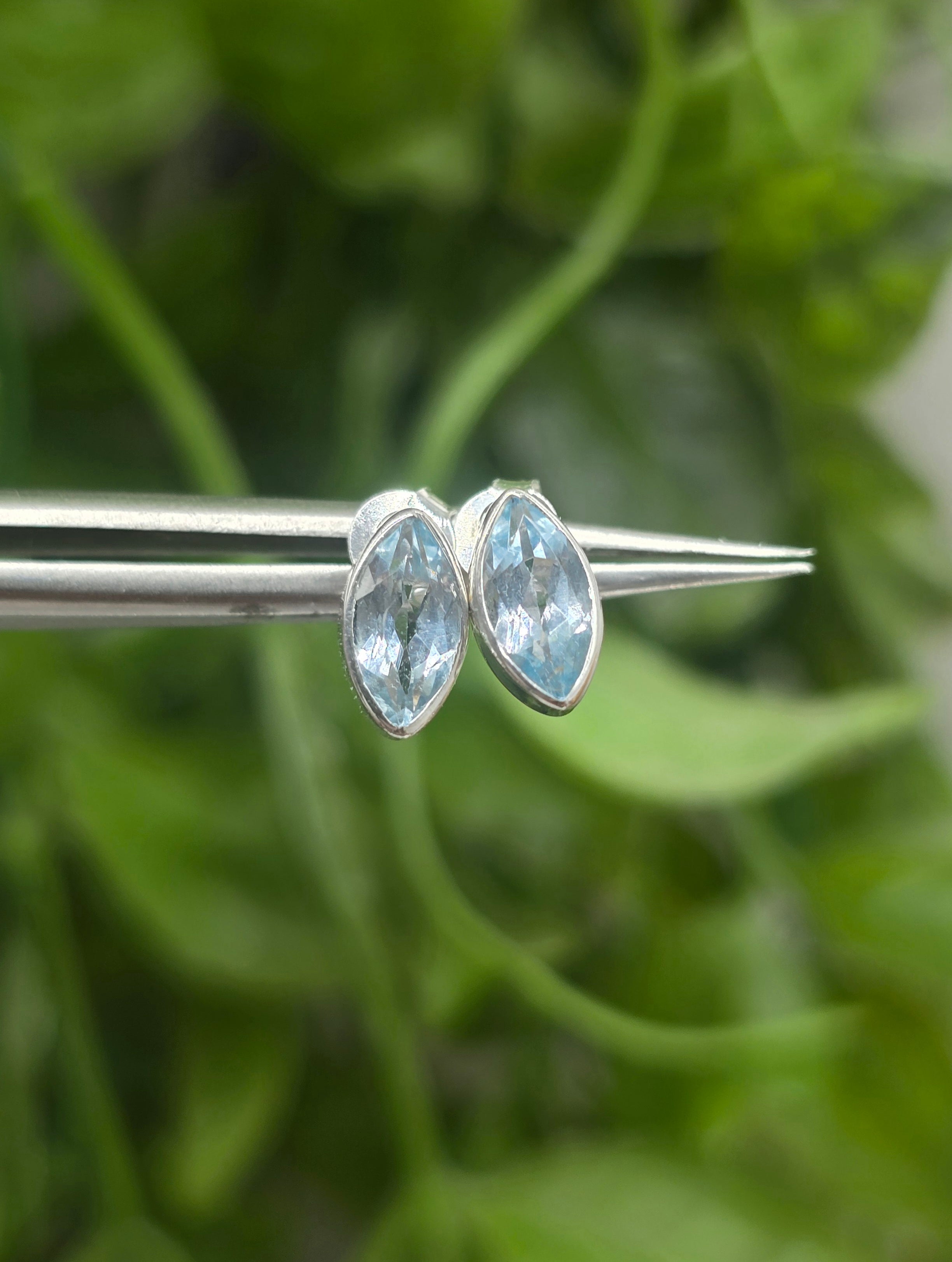 Blue Topaz Almond Shape Earrings Crystal Wellness