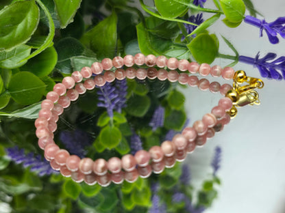 High-Grade Rhodochrosite 3mm Bead Bracelet – Stone of Compassion & Emotional Renewal Crystal Wellness