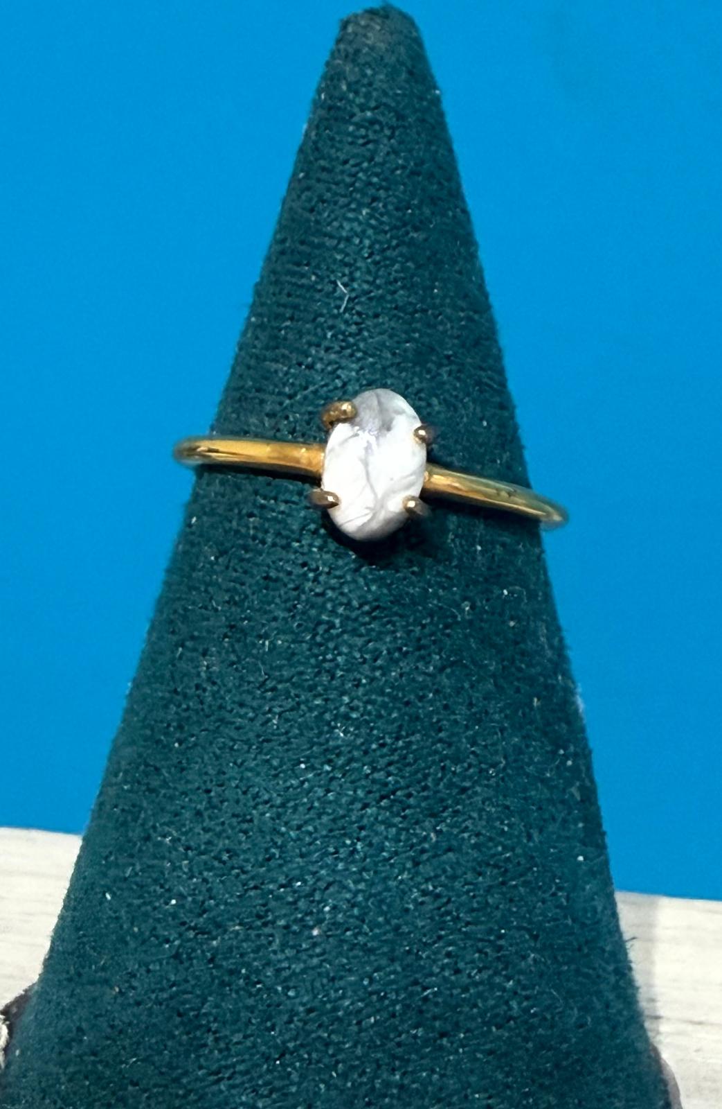 Howlite Oval 18ct Gold Vermeil Ring Size 5 (Stone of Calmness & Peaceful Awareness) Crystal Wellness