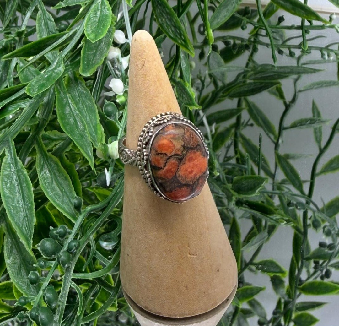 Red Copper Turquoise 925 Sterling Silver Ring Size 7 (Stone of Vital Grounded Strength) Crystal Wellness