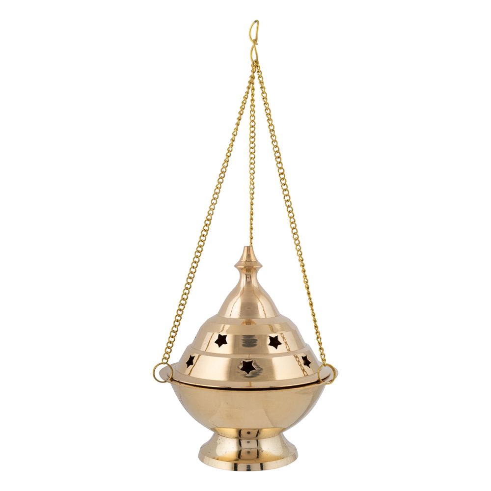 RESIN INCENSE BURNER - Brass with Hanging 11cm x 13cm Large