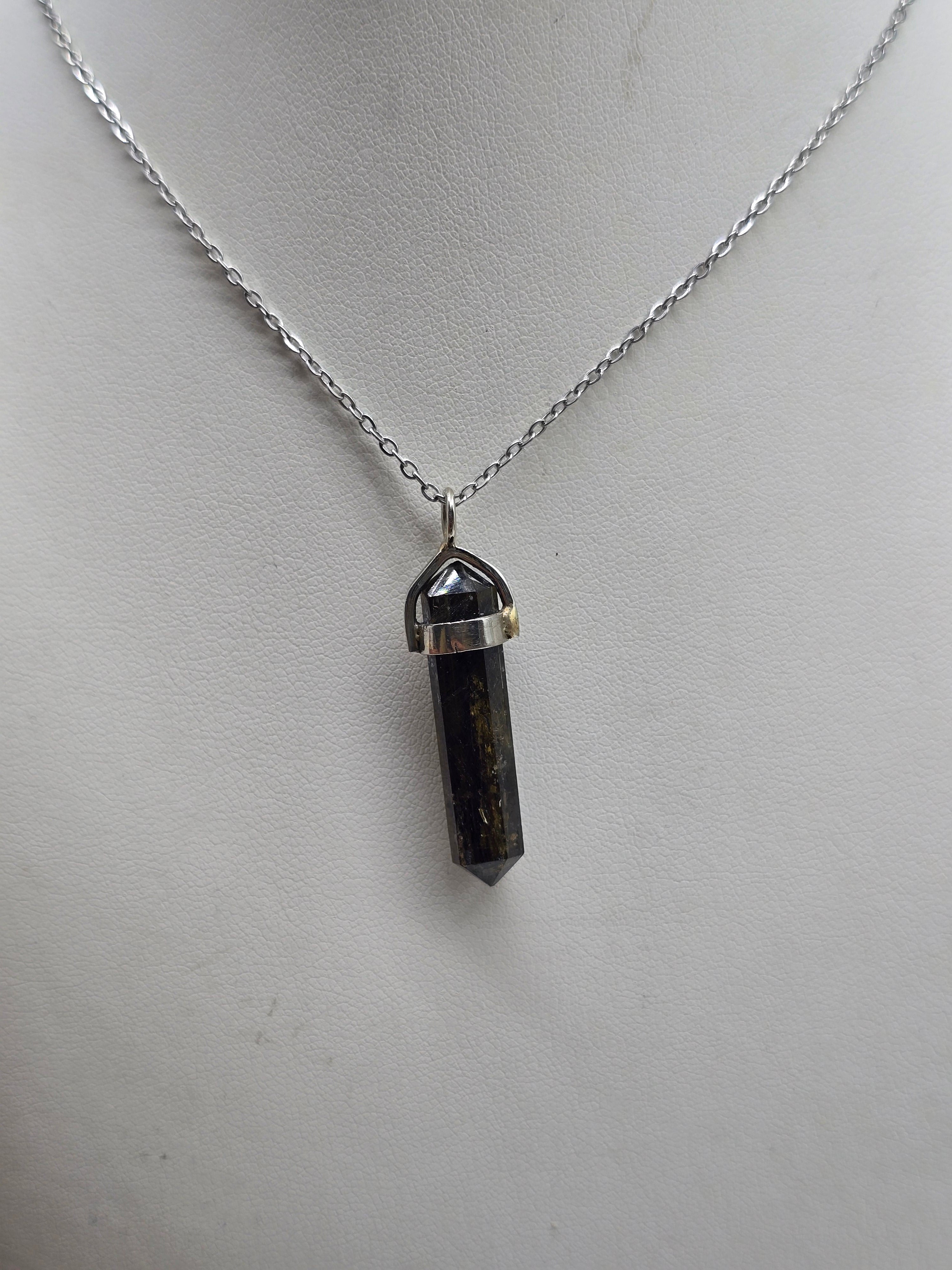 Natural Epidote Double Terminated 925 Sterling Silver Pendant (Stone of Amplified Strength) Crystal Wellness