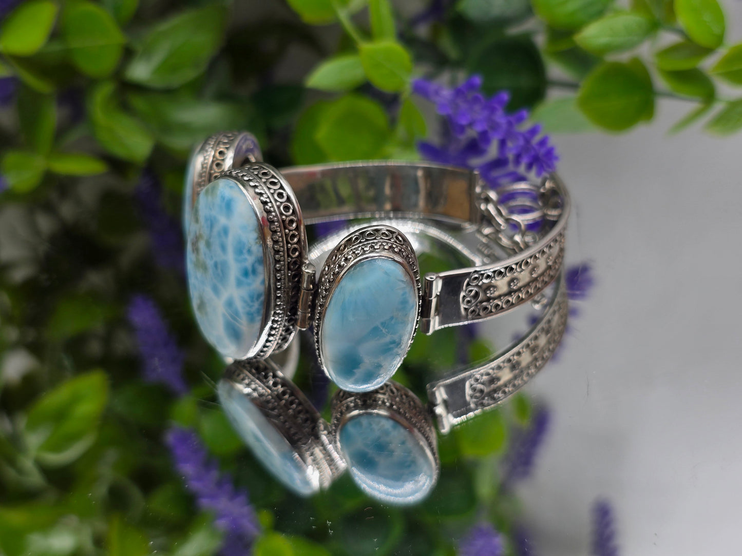Larimar 925 Sterling Silver Bracelet – Stone of Peace & Calm Crystal Wellness