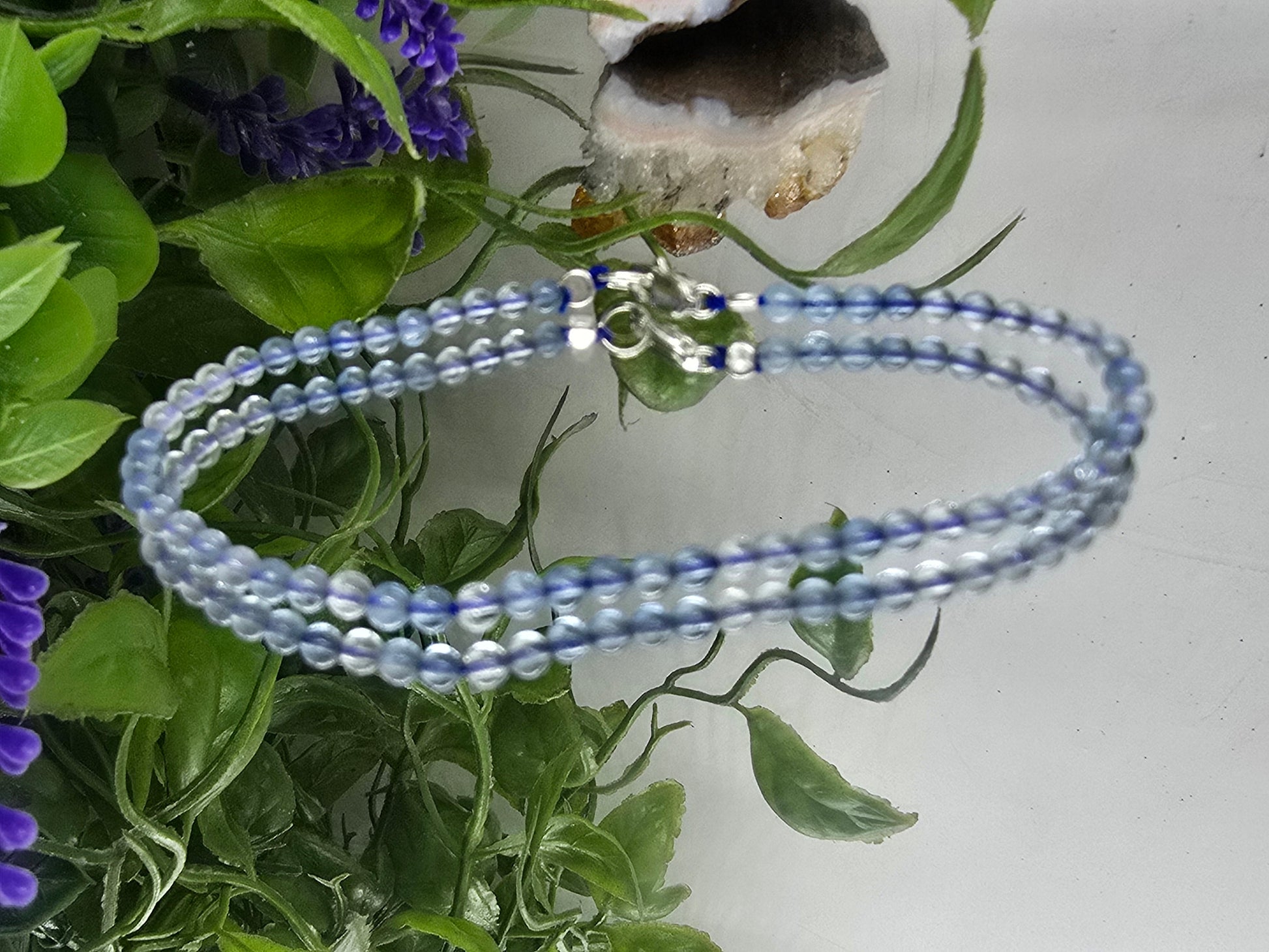Natural Aquamarine 3mm Beads 925 Sterling Silver Bracelet – Calm, Clarity & Emotional Balance Crystal Wellness