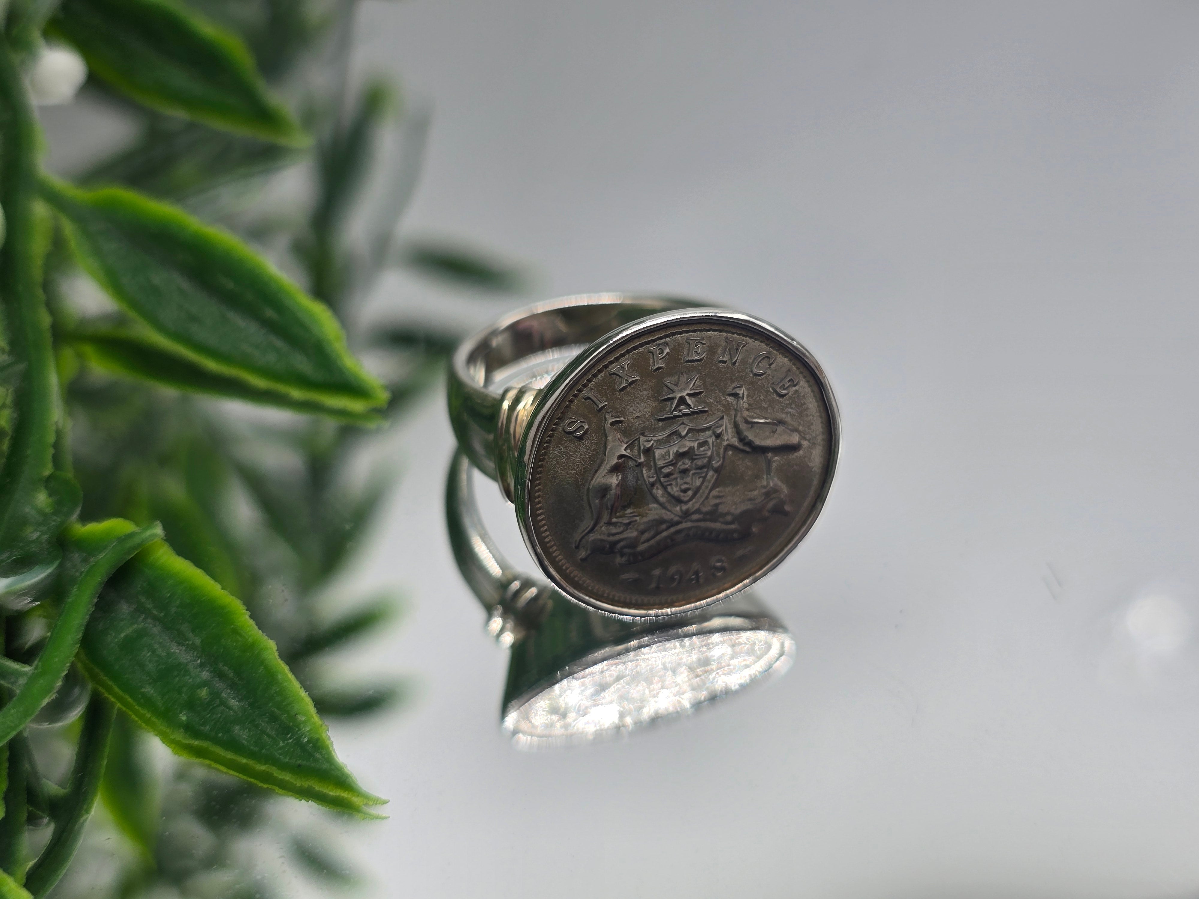 Memorable Australian Six Pence 1948 Silver Ring – Size 7.5 Crystal Wellness
