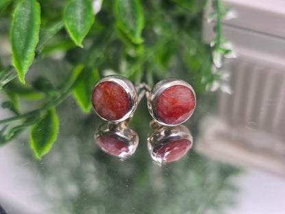 Strawberry Obsidian Round 9x9mm 925 Sterling Silver Studs (Stone of Heart-Centred Joy) Crystal Wellness