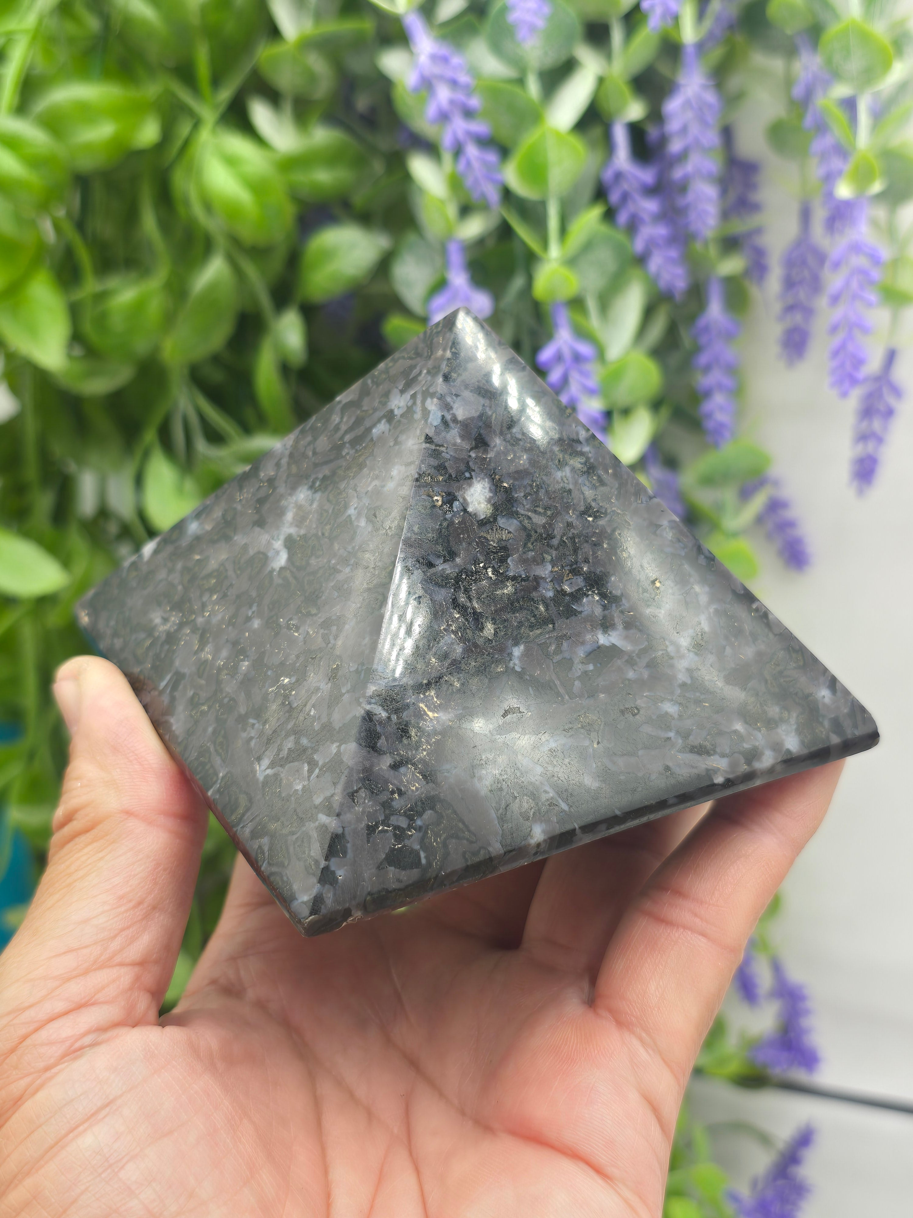 Indigo Gabro “Mystic Merlinite” High Grade Pyramid | Stone of Magic, Transformation & Inner Wisdom Crystal Wellness