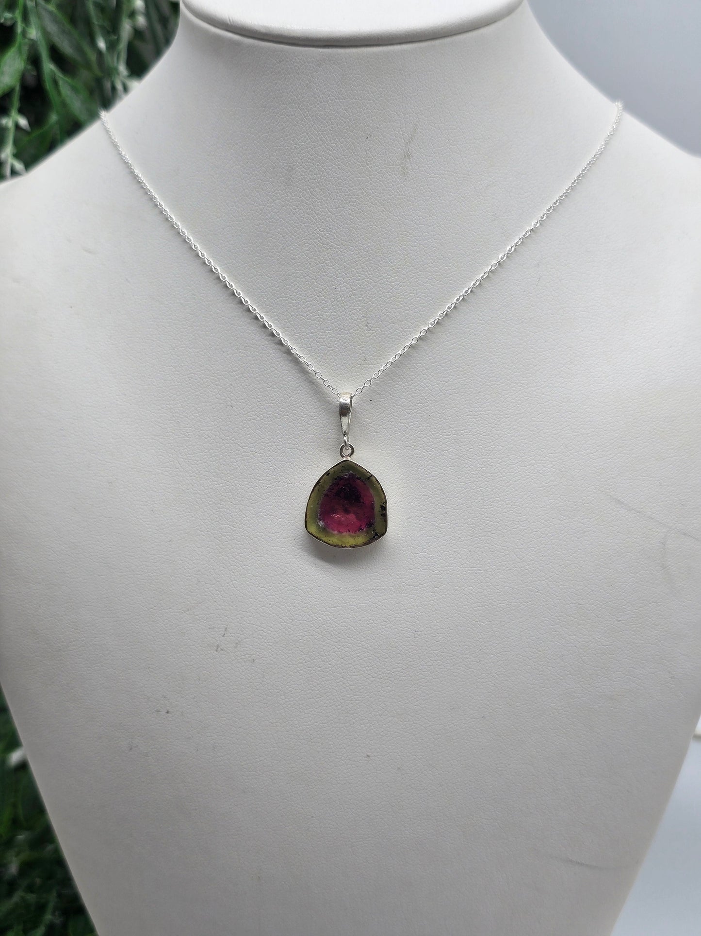Watermelon Tourmaline 925 Silver Pendant - Chain Included (Stone of Heart Harmony) Crystal Wellness