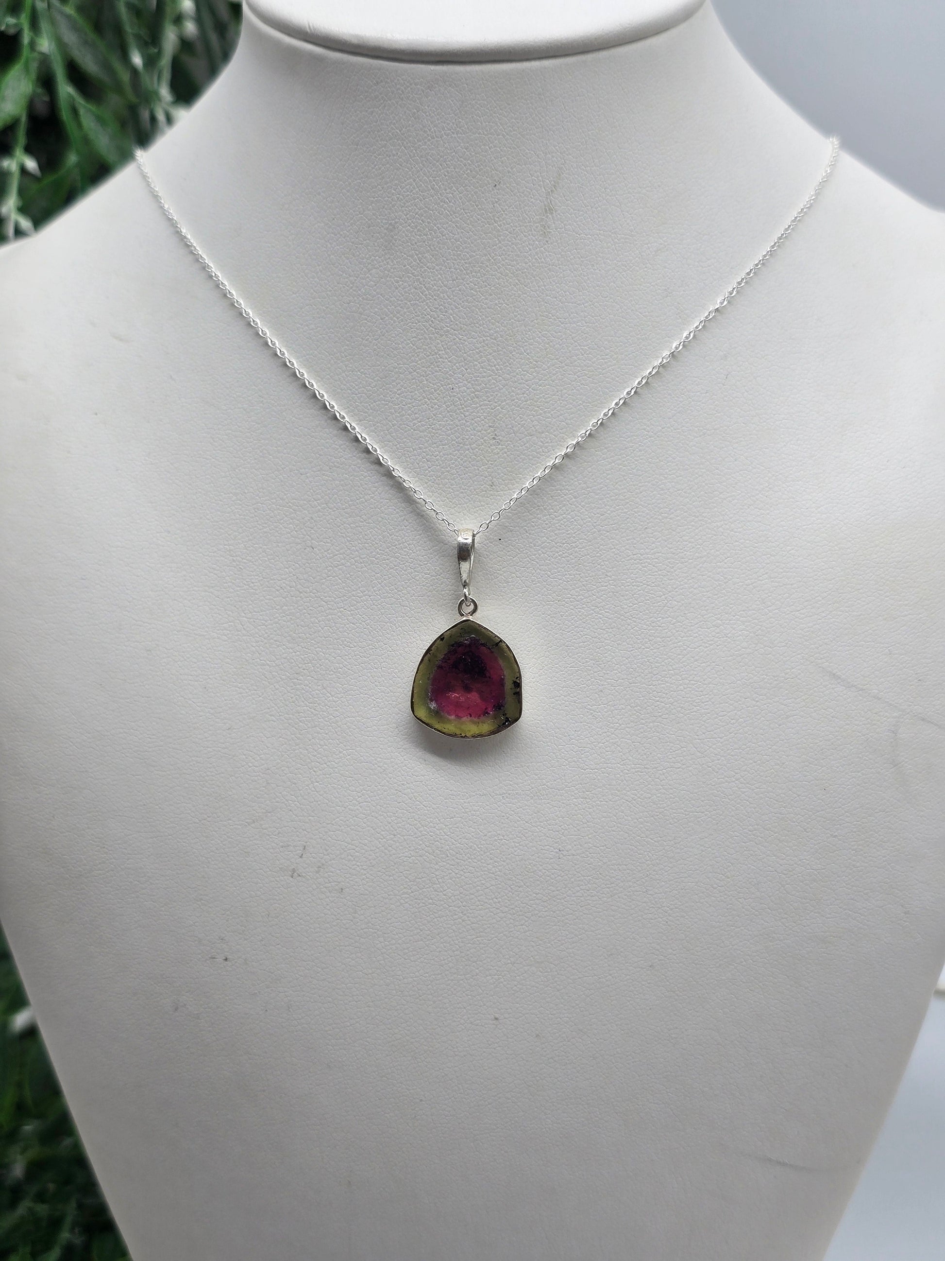 Watermelon Tourmaline 925 Silver Pendant - Chain Included (Stone of Heart Harmony) Crystal Wellness