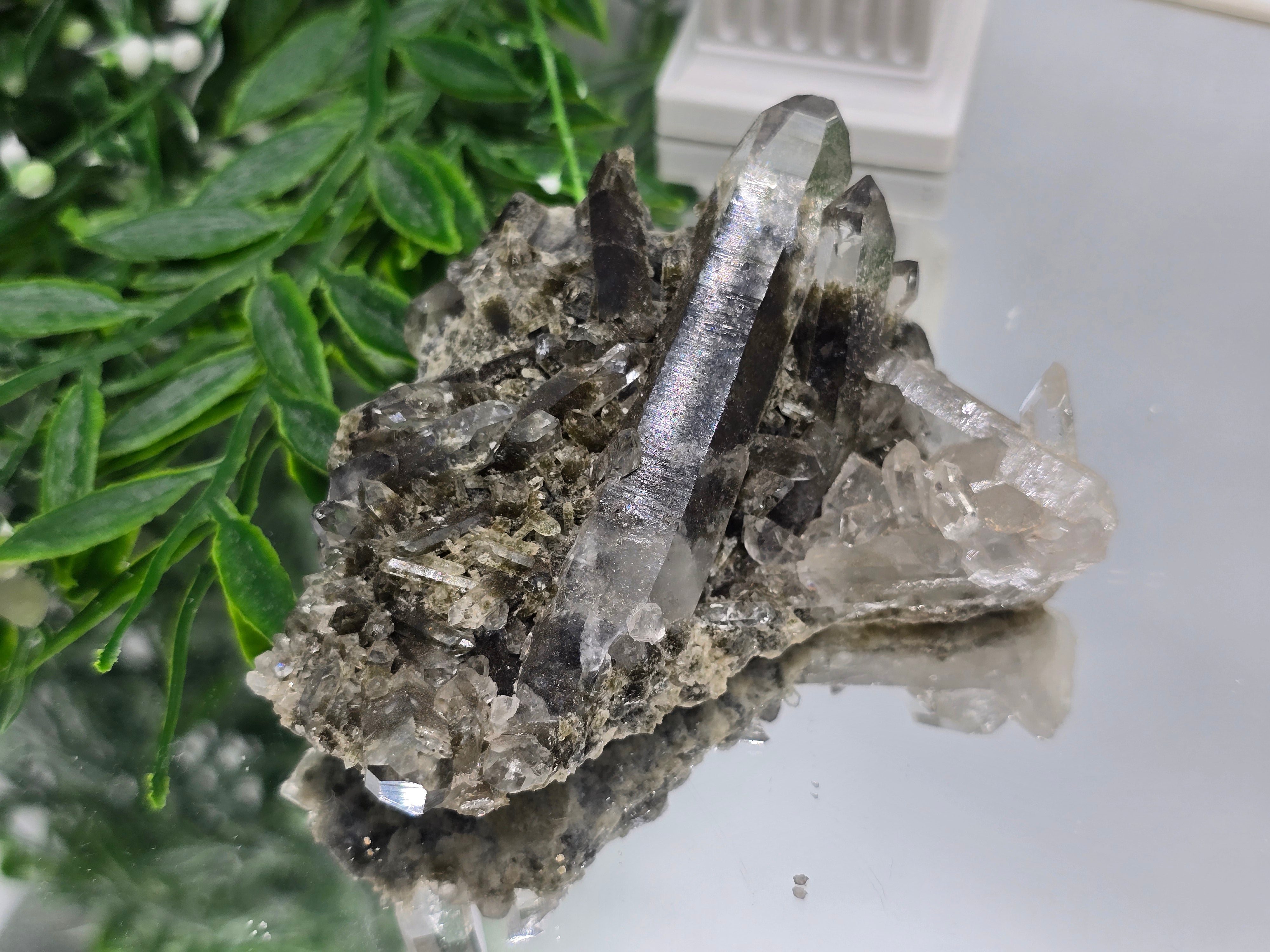 Black Phantom Quartz Cluster 8×8 cm (Stone of Shadow Integration & Spiritual Transformation) Crystal Wellness