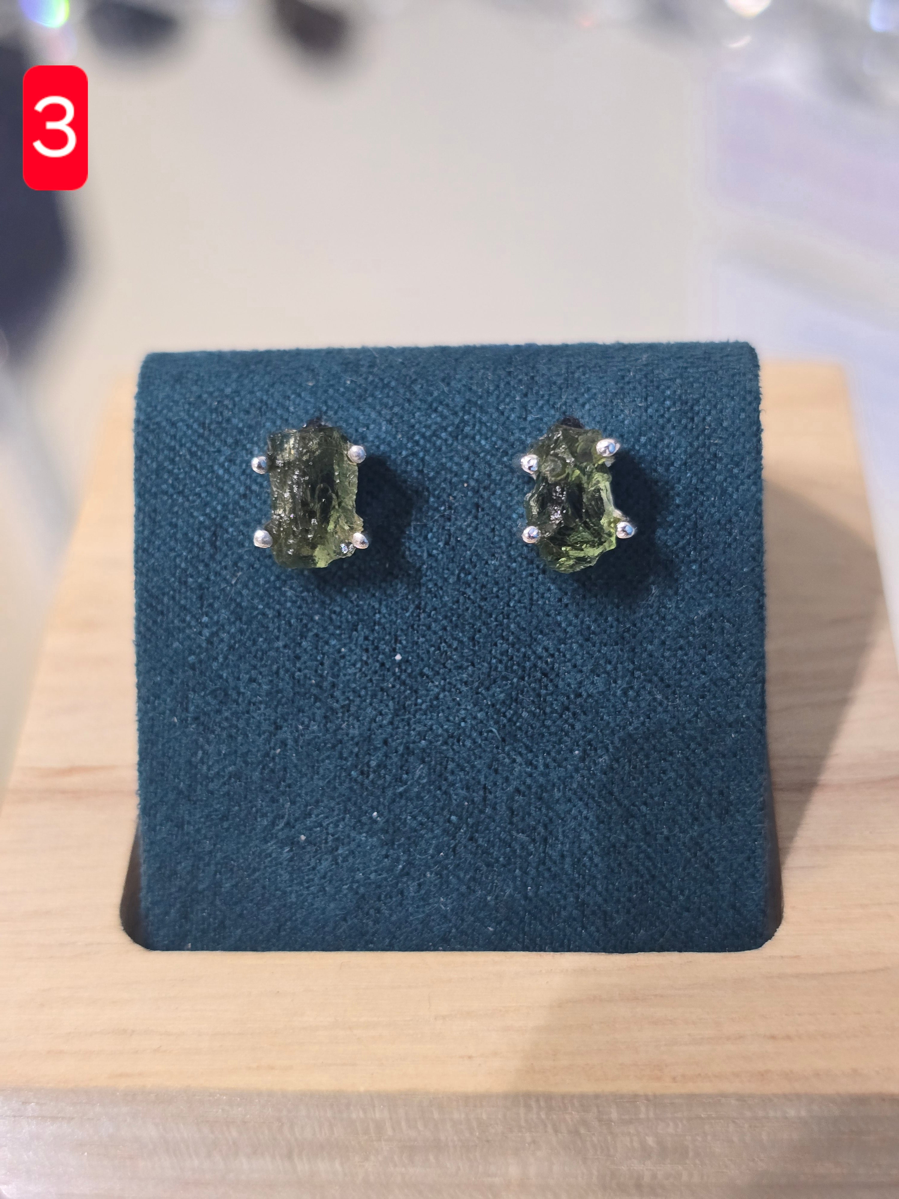 Authentic Moldavite Raw Stud Earrings 925 Sterling Silver | Growth & Transformation Crystal Wellness