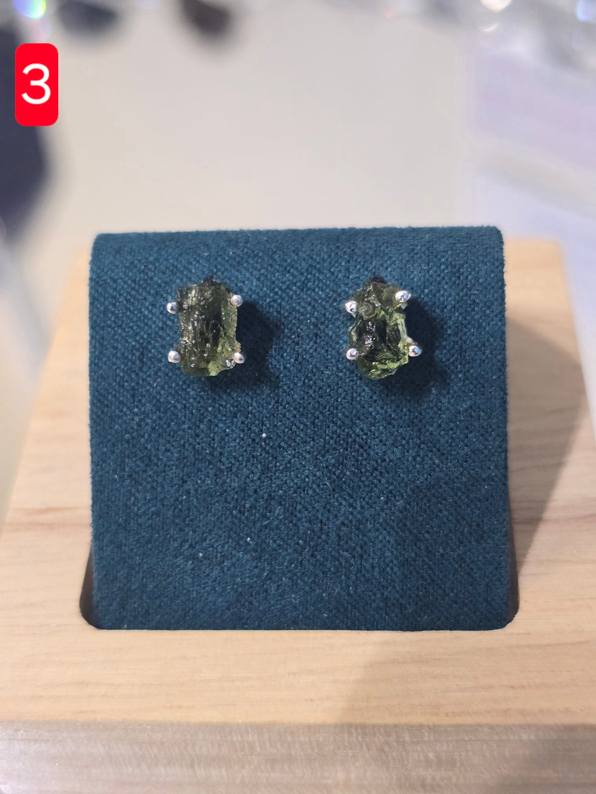Authentic Moldavite Raw Stud Earrings 925 Sterling Silver | Growth & Transformation Crystal Wellness