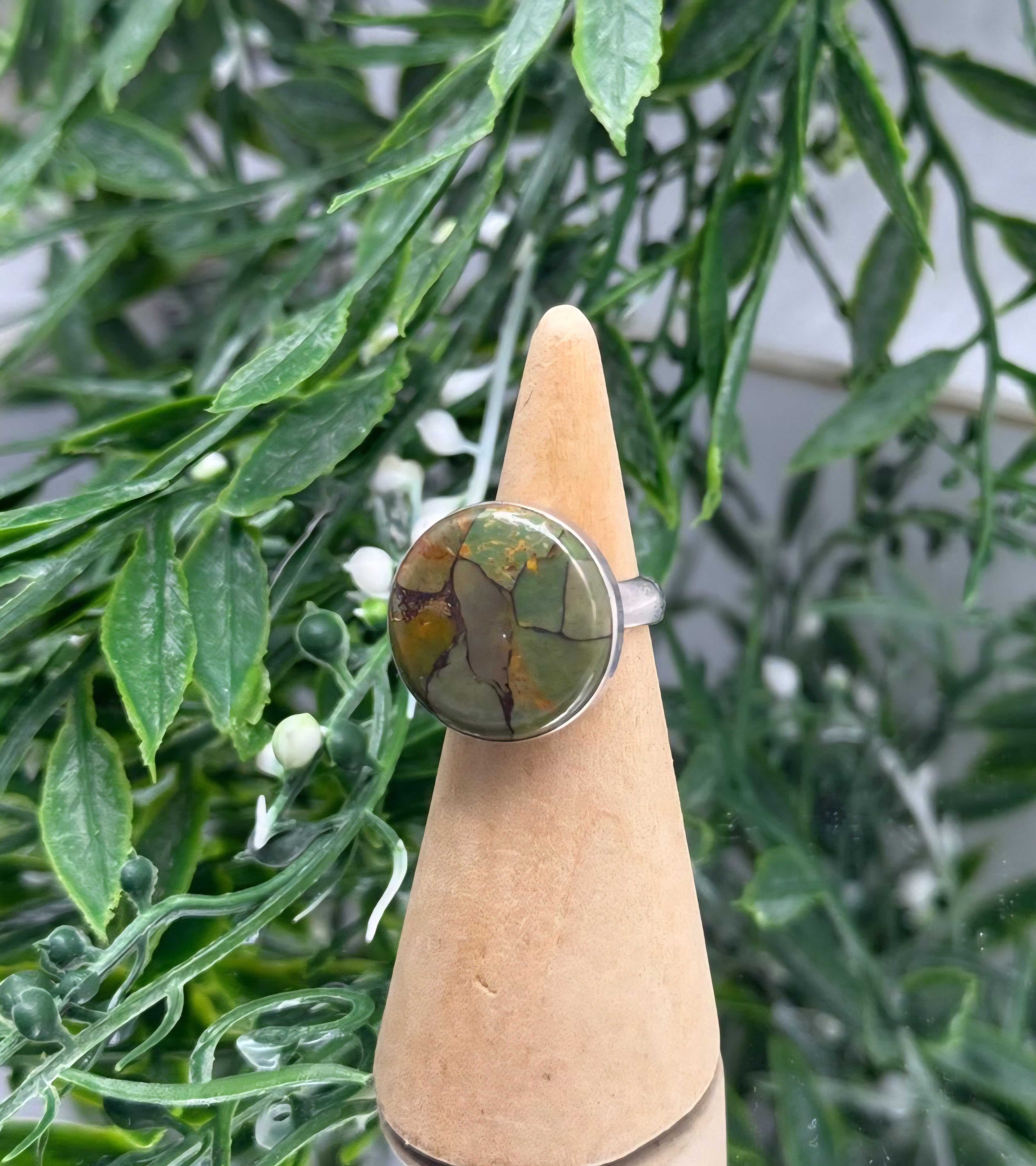 Green Copper Turquoise Healing Ring – 925 Silver (Size 6.5) Crystal Wellness