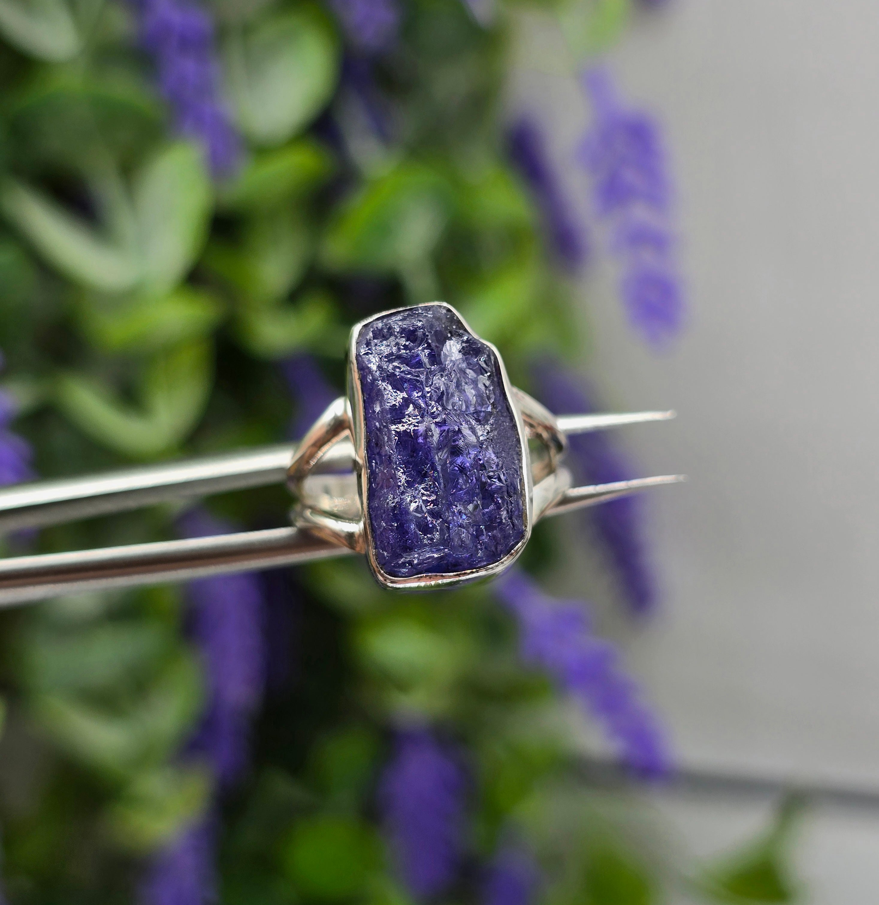 High-Grade Raw Tanzanite Ring 925 Sterling Silver – Spiritual Awakening, Intuition & Transformation | Size 6.5 Crystal Wellness