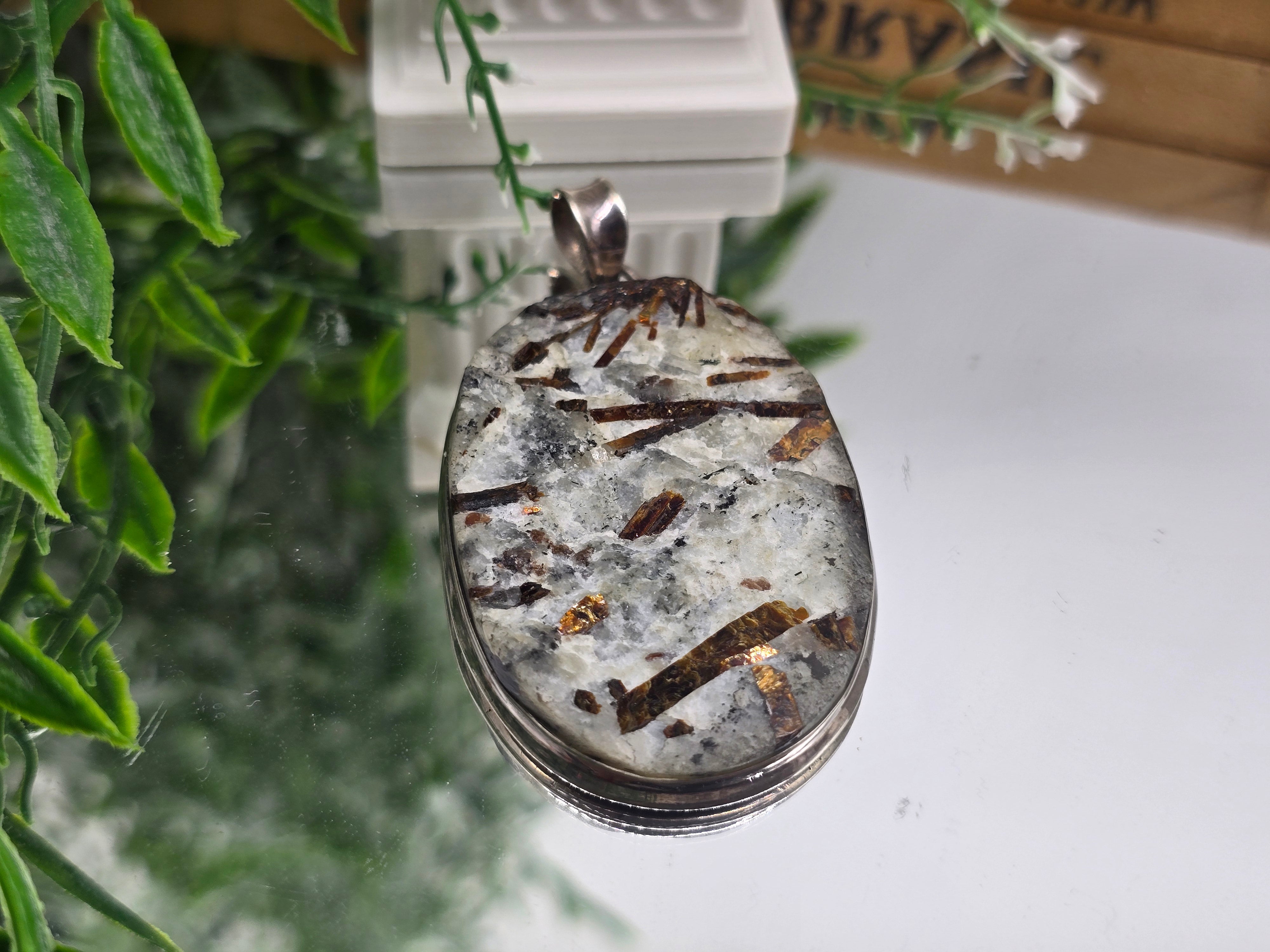 ✨ Astrophyllite Raw 925 Sterling Silver Pendant – Cosmic Awakening & Transformation Crystal Crystal Wellness