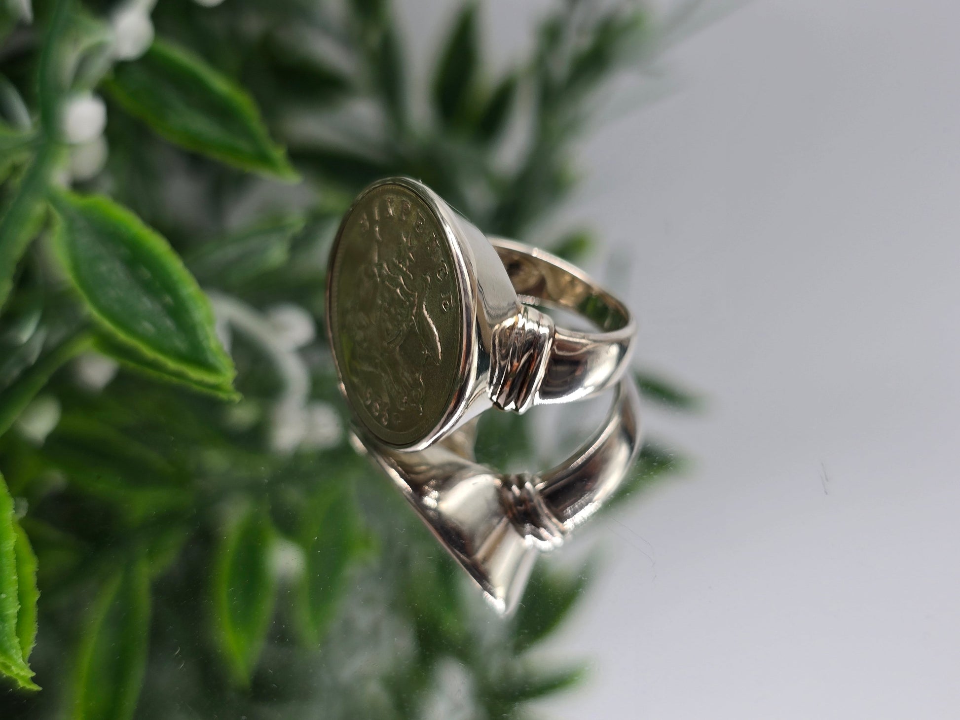 Australian memorable coin six pence year 1956 in 925 Sterling silver ring size 5 Crystal Wellness