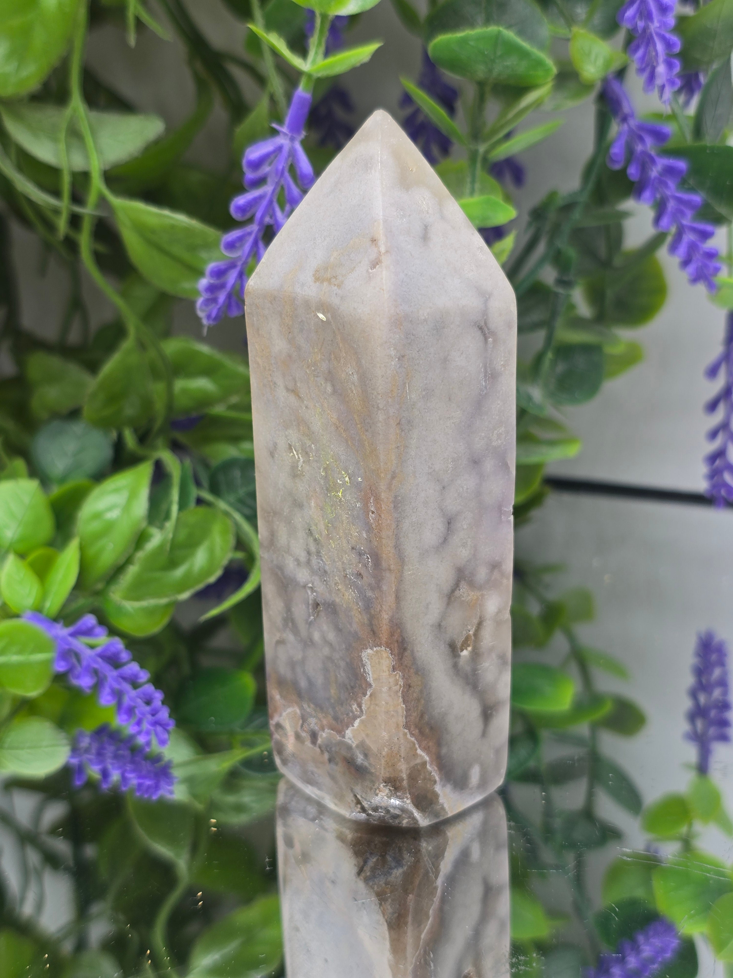 Brazilian Rare Pink Amethyst with Natural Agate & Chalcedony Tower – 222g 11×3cm | Spiritual Peace, Calm & Divine Love Crystal Wellness