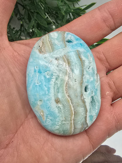 Caribbean Blue Calcite Palm Stone – Large | Soothing Communication & Emotional Healing Crystal Crystal Wellness