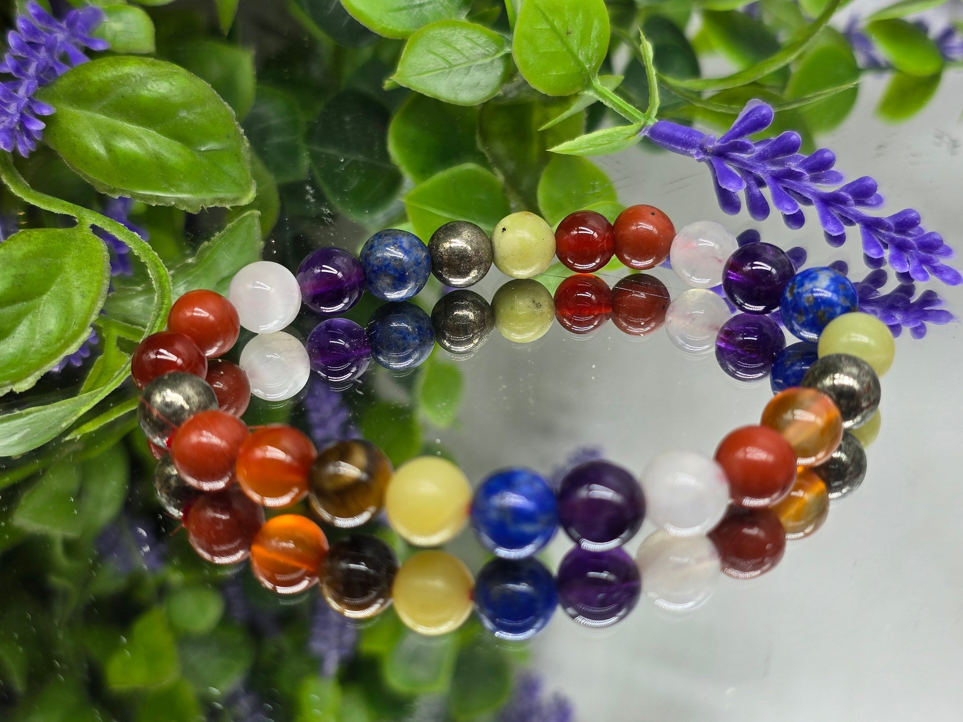 Set of Seven Chakras Japa Mala Beads 108 & Seven Chakras Bracelet (Stone of Alignment & Spiritual Harmony) Crystal Wellness