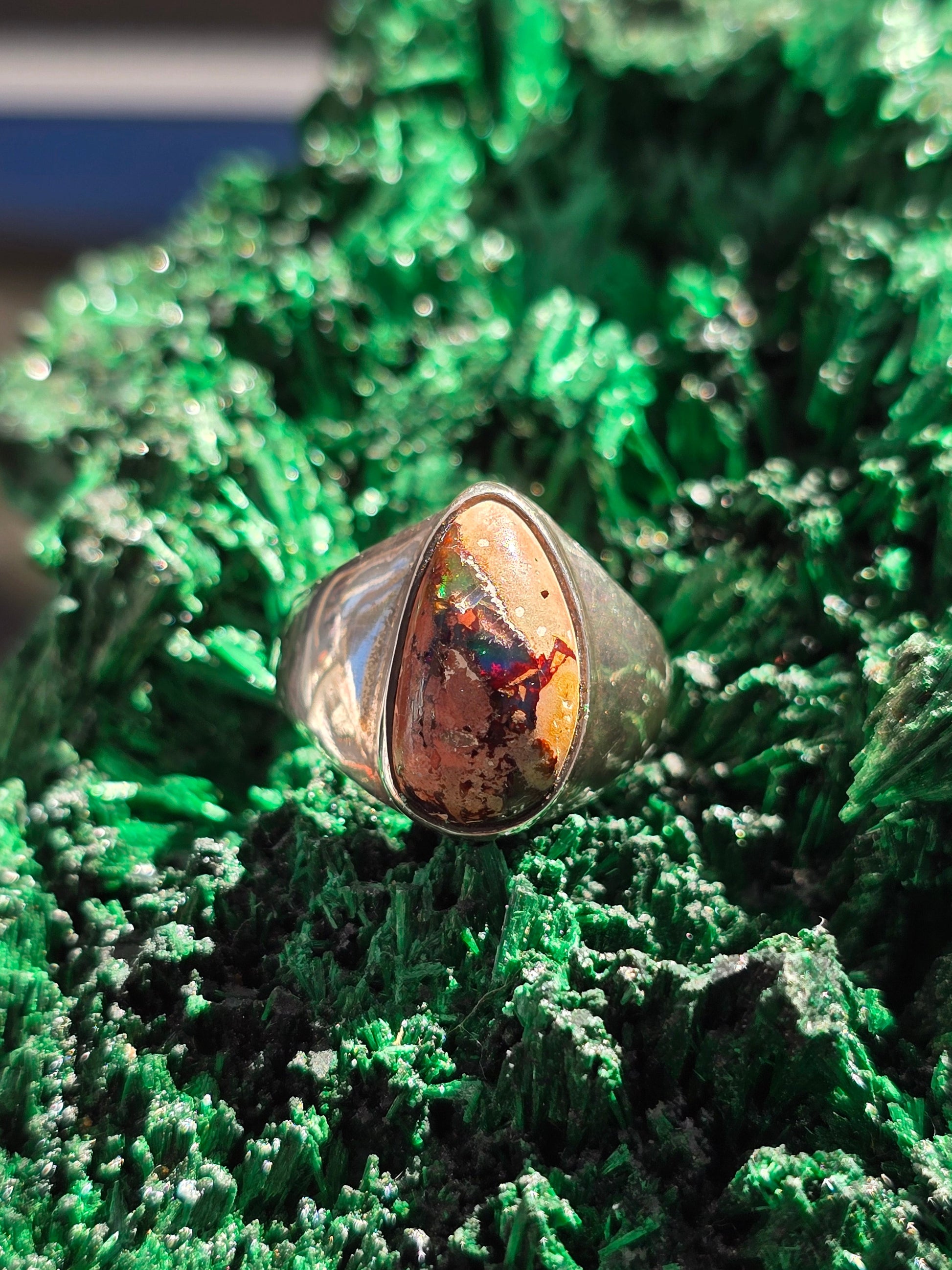 Genuine Natural Mexican Fire Opal Ring in Solid 925 Sterling Silver – Size 8 (Stone of vitality, inspiration, and personal empowerment) Crystal Wellness