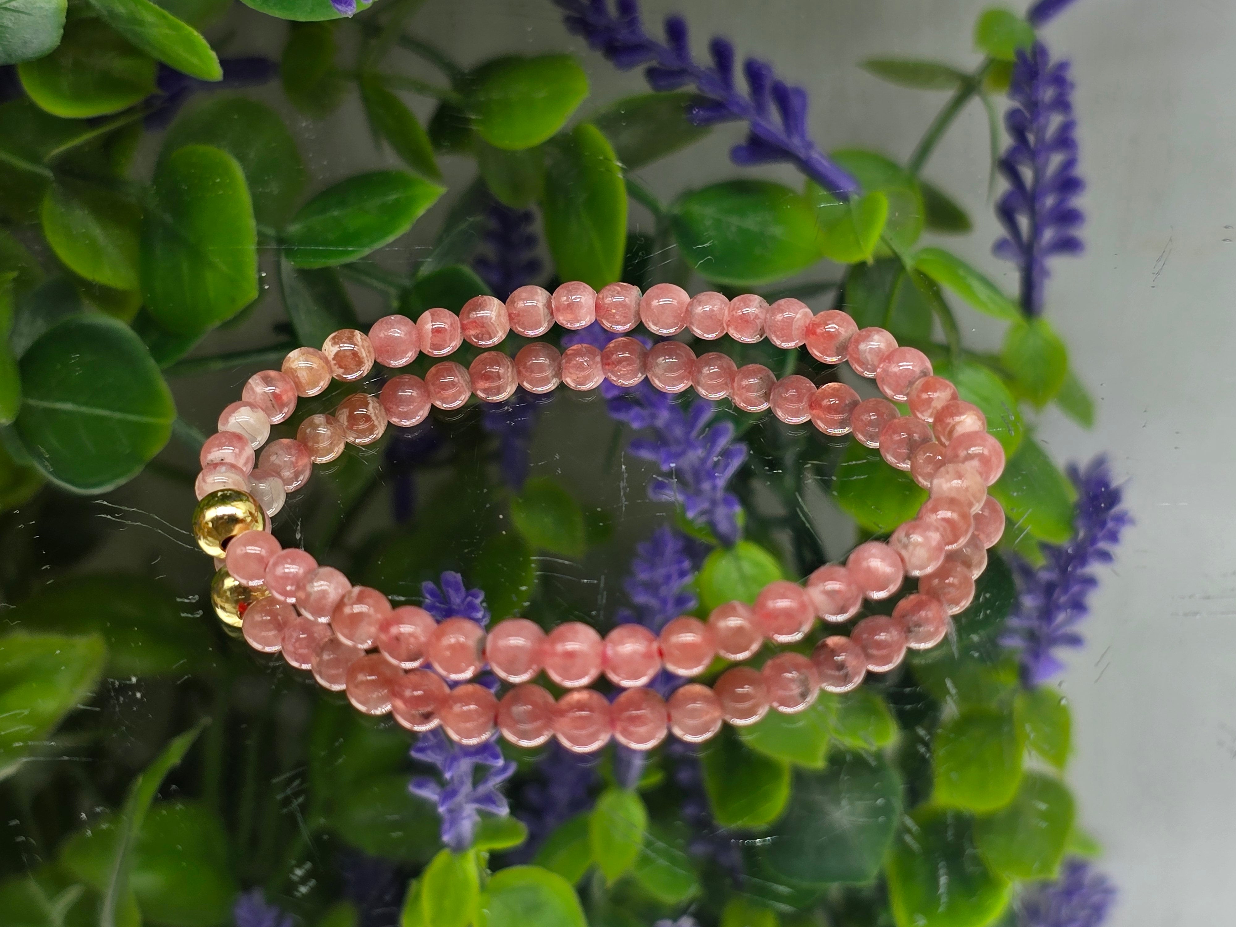 Rhodochrosite 3mm Beads Bracelet | Stone of Love, Heart Healing & Emotional Renewal Crystal Wellness