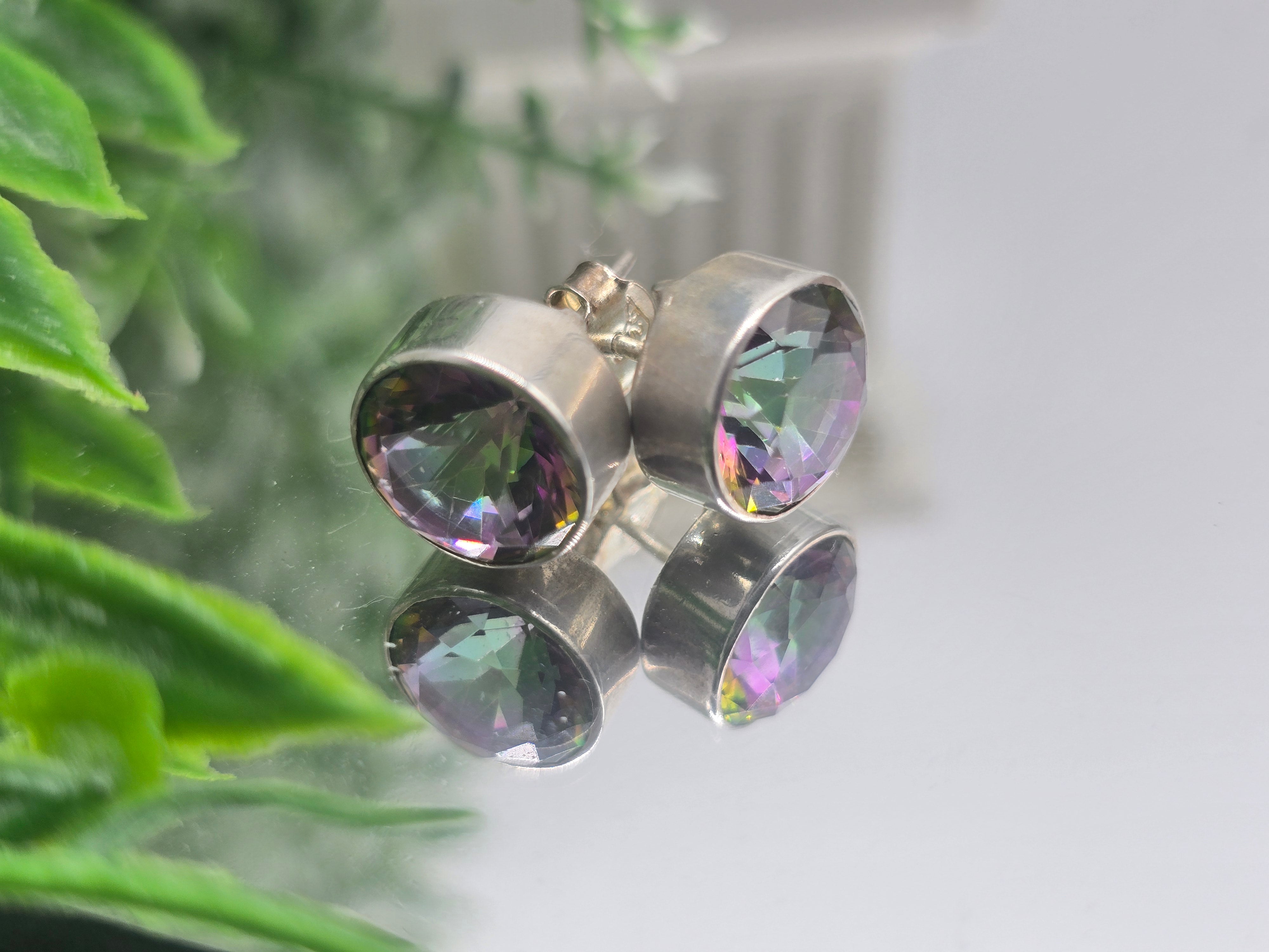 Mystical Topaz 925 Sterling Silver Studs – 10mm Round Cut Crystal Wellness