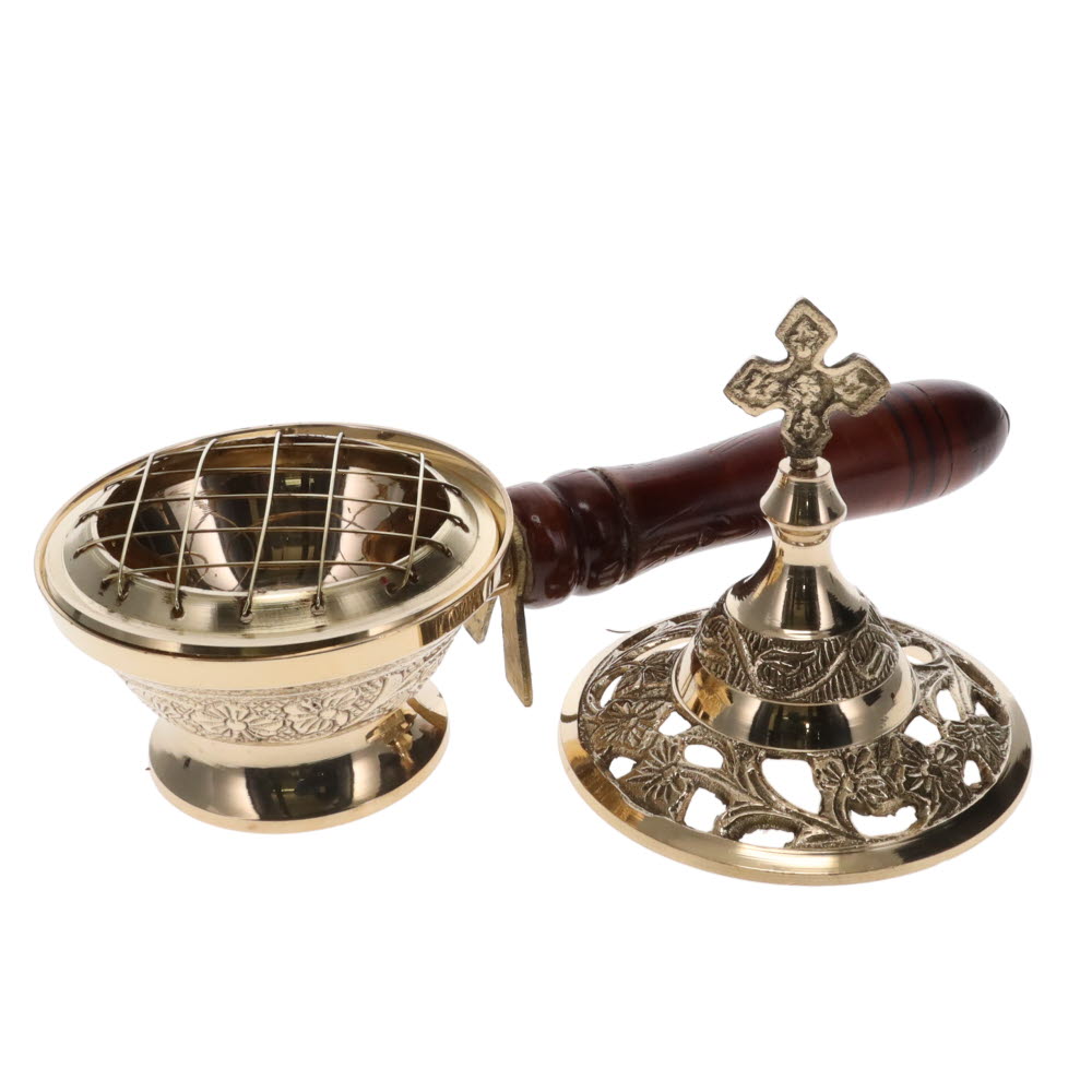 Brass Incense burner with Cross and Handle 13cm Crystal Wellness