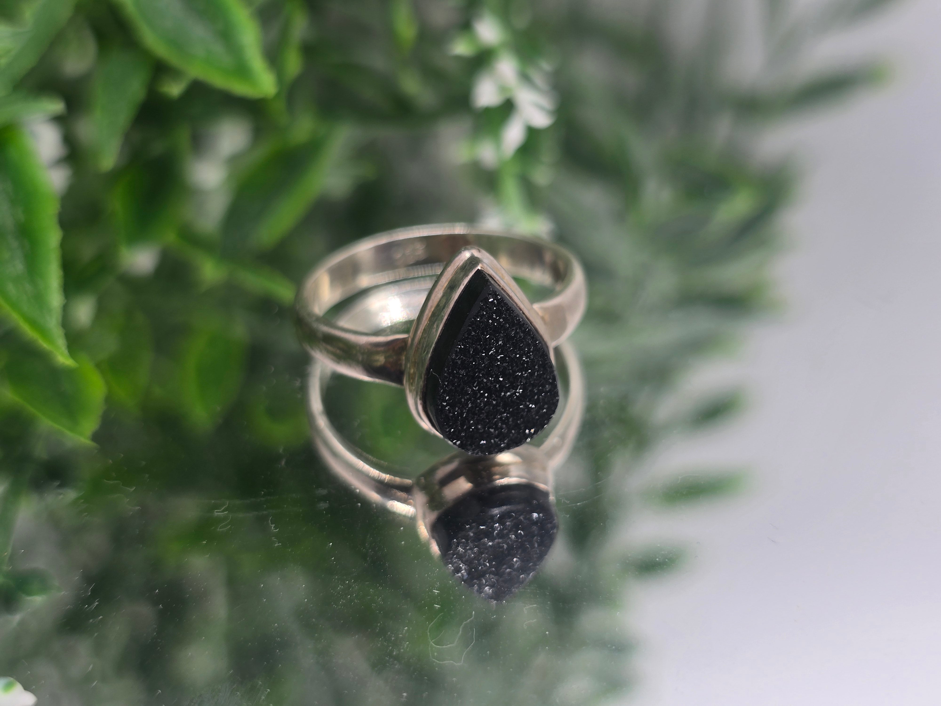 Black Onyx Druzy 925 Silver Ring Size 10 – Strength, Grounding & Protection Crystal Wellness