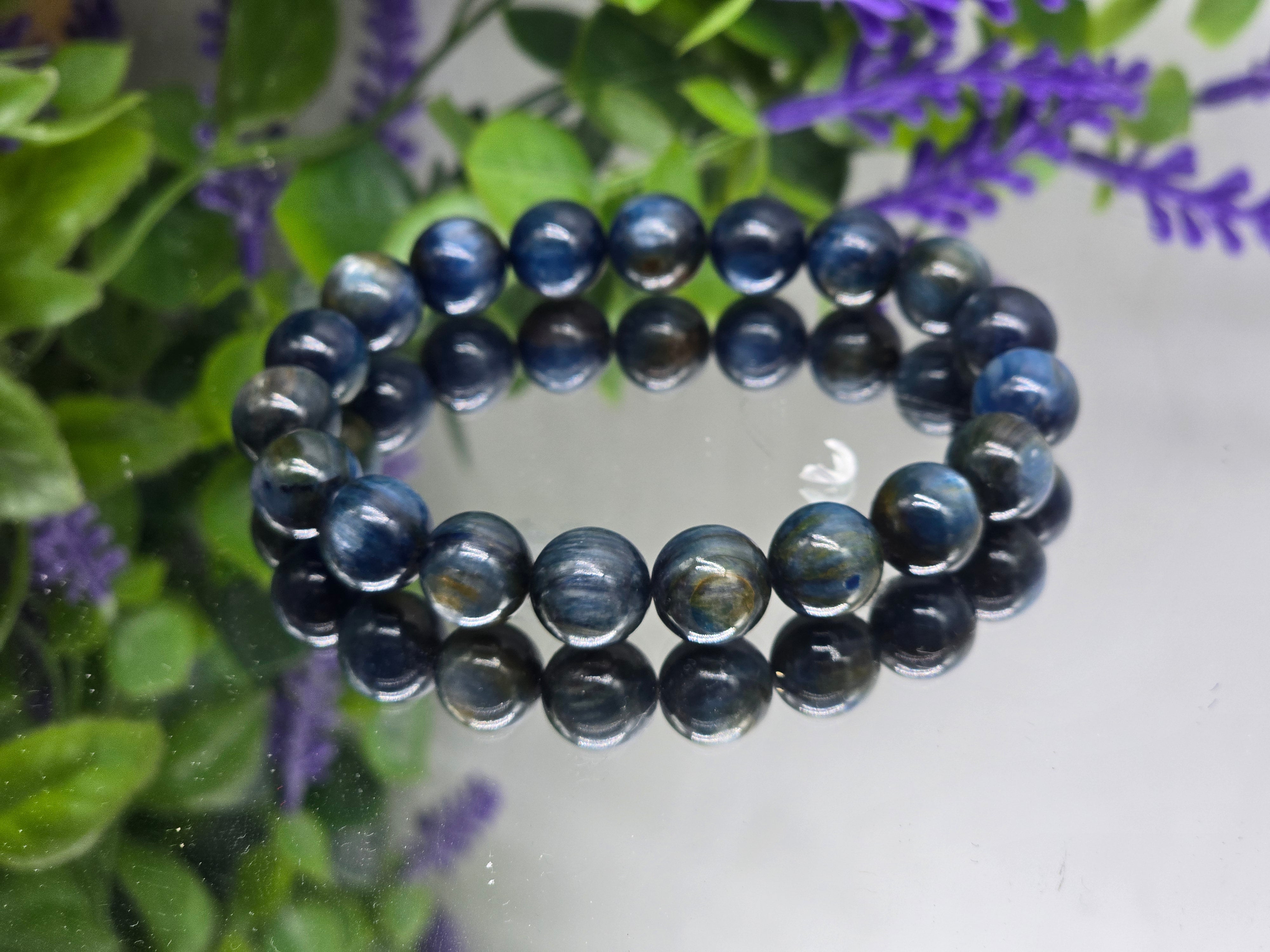 Blue Kyanite 10mm Beads Bracelet - Alignment, Balance, Spiritual Connection and Communication Crystal Wellness