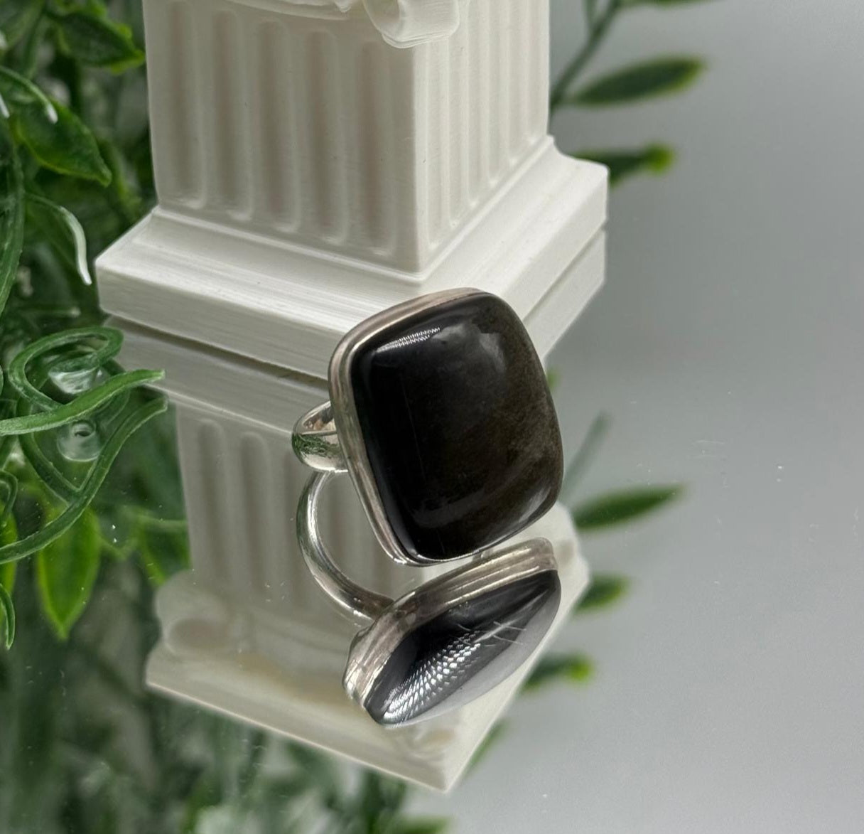 Gold Sheen Obsidian Manifestation Ring – 925 Silver (Size 6) Crystal Wellness