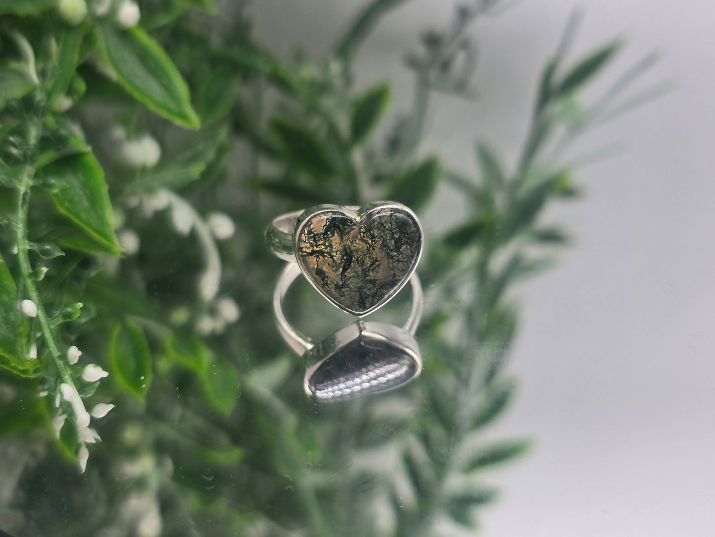 Moss Agate Sterling Silver Ring “Nature’s Balance” – Size 8.5 | Growth, Stability & New Beginning Crystal Wellness