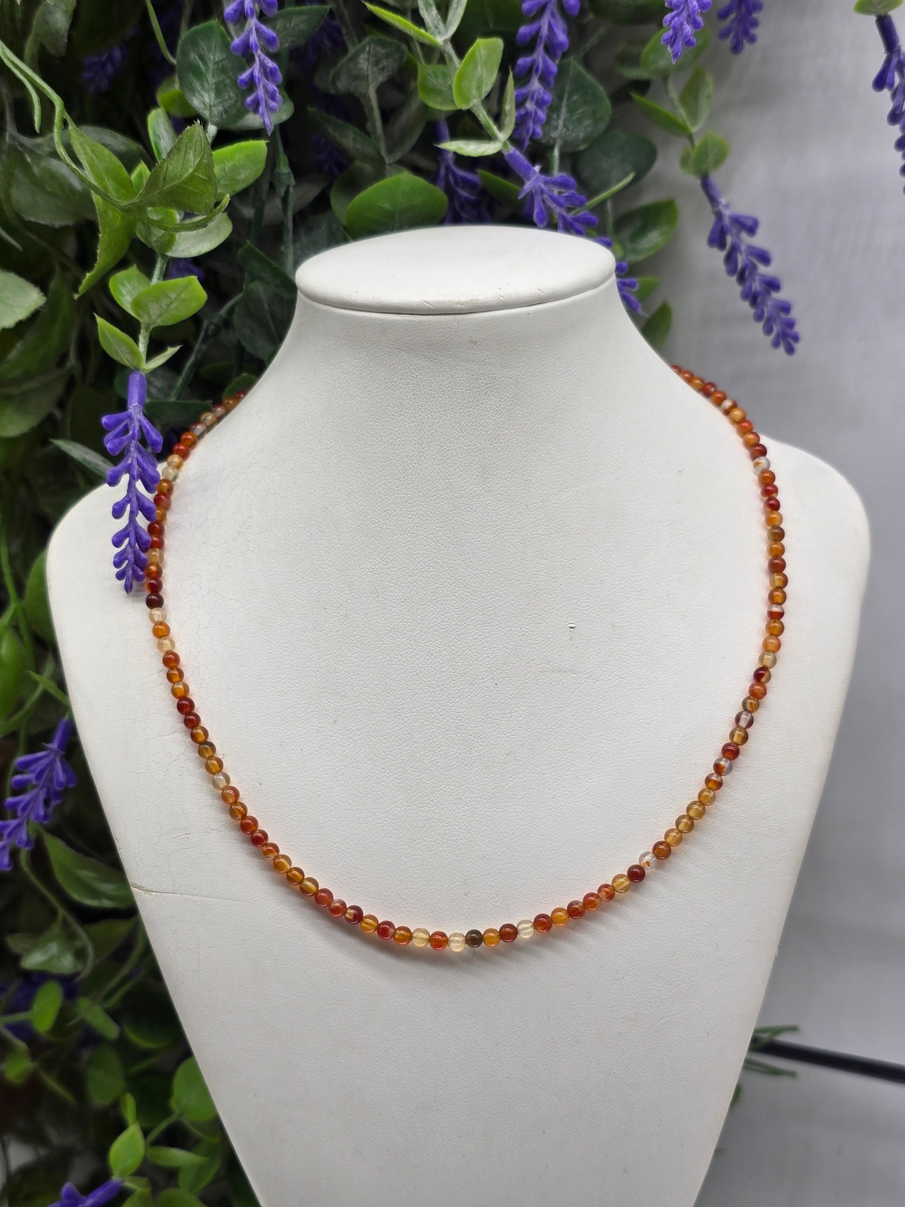 Carnelian 3mm Beads Necklace - Stone of Vitality & Transformation Crystal Wellness