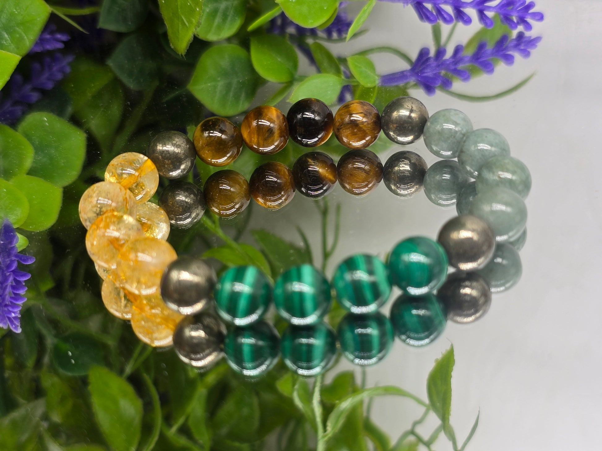 Wealth & Power Alignment Bracelet – 10mm Imperial Jade, Malachite, Tiger’s Eye, Citrine & Pyrite Crystal Wellness