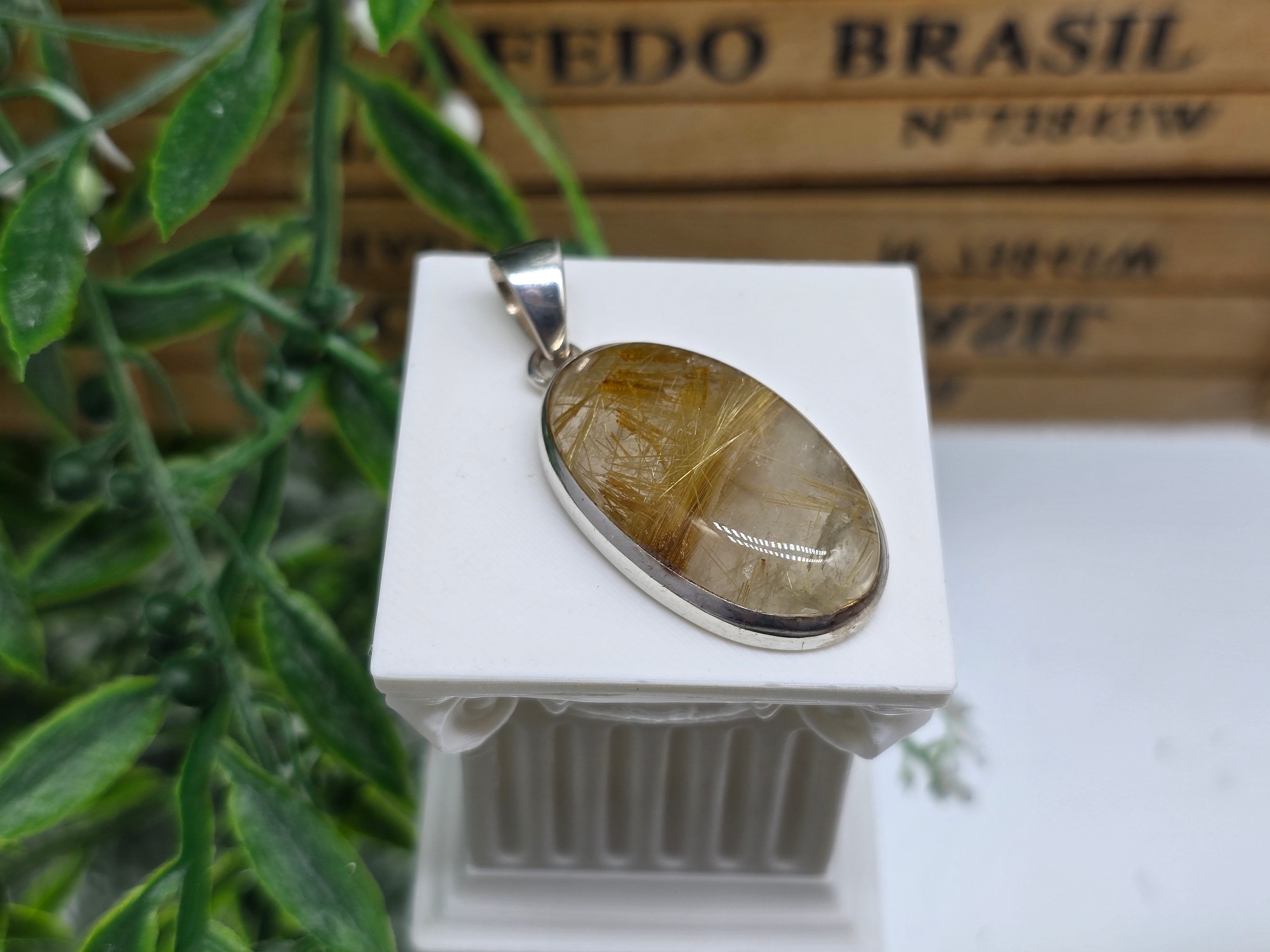 ✨ Golden Rutilated Quartz 925 Sterling Silver Pendant – Manifestation & Abundance Crystal for Empowered Clarity Crystal Wellness
