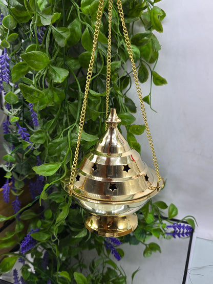 Resin Incense Burner Brass Hanging | Energy Cleansing & Sacred Ritual Burner 11cm x 13cm Crystal Wellness