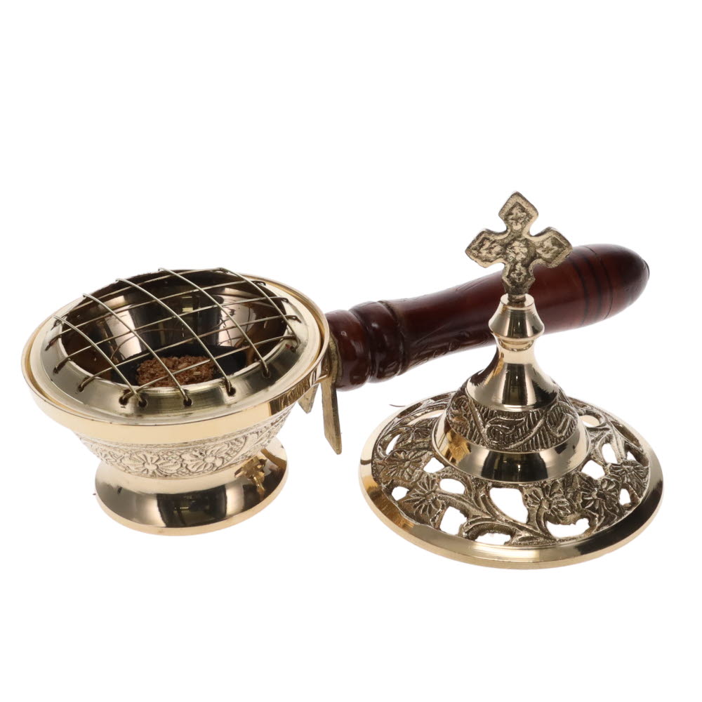 Brass Incense burner with Cross and Handle 13cm Crystal Wellness