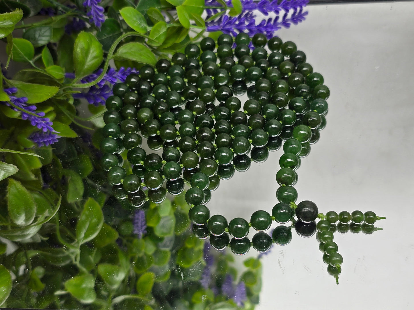 Premium High-Grade Russian Jade 108 Japa Mala Beads Necklace – Stone of Grounded Prosperity & Deep Healing Crystal Wellness