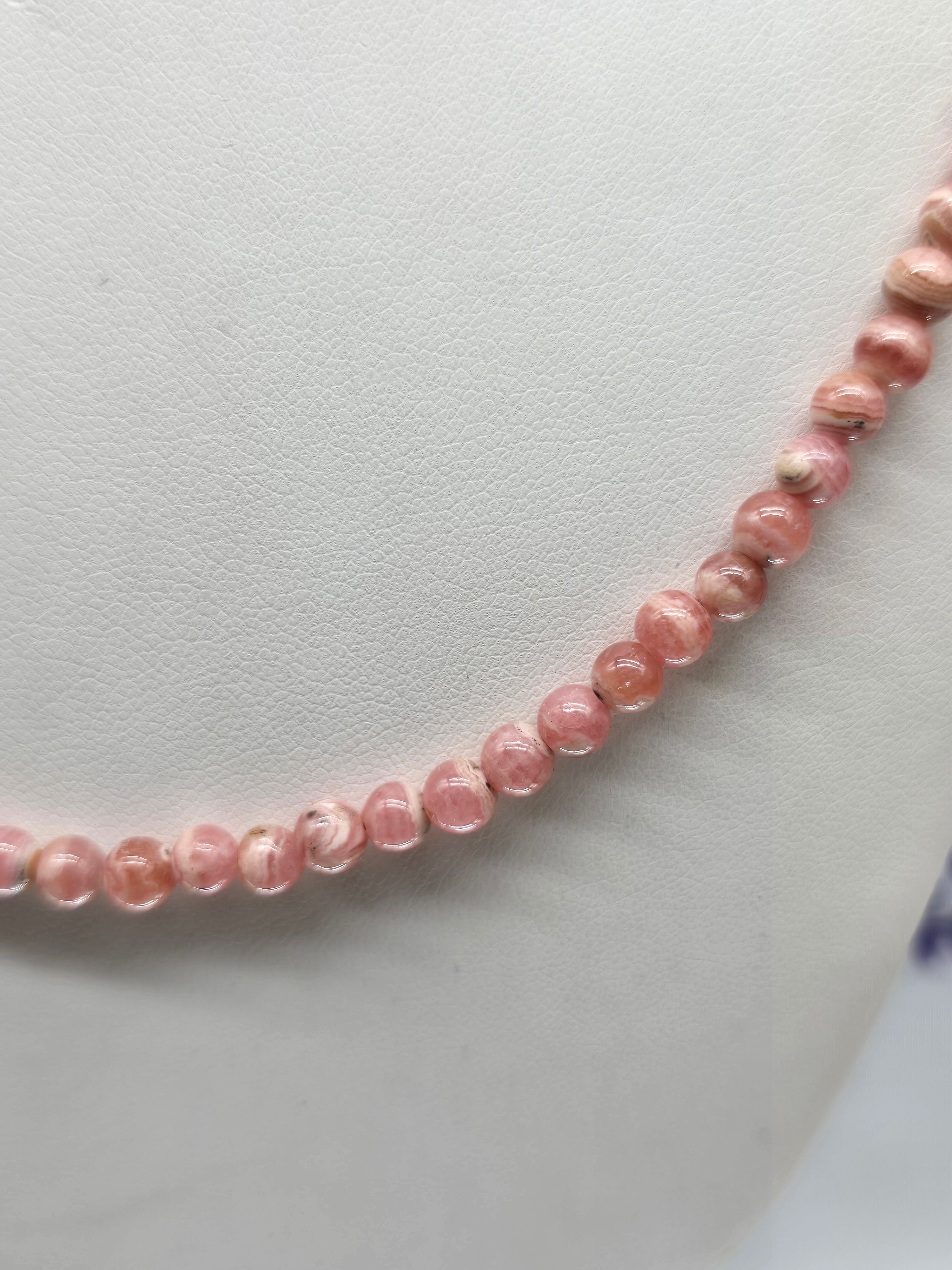 Rhodochrosite High Grade 3mm Beads 925 Sterling Silver Necklace – Stone of Love, Self-Love & Emotional Healing Crystal Wellness