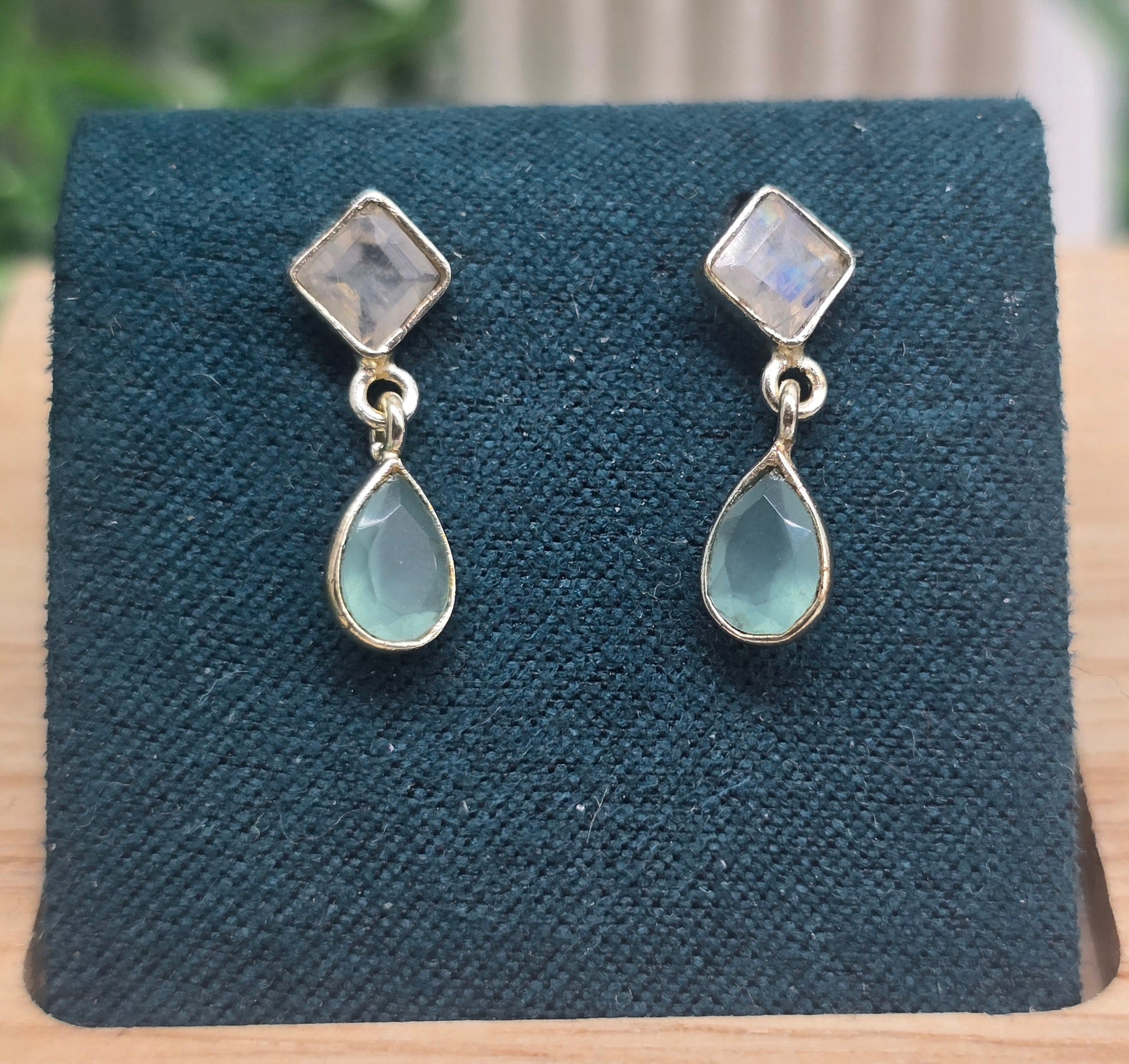 Rose Quartz & Fluorite Drop 925 Sterling Silver Studs (Stone of Love & Clarity) Crystal Wellness