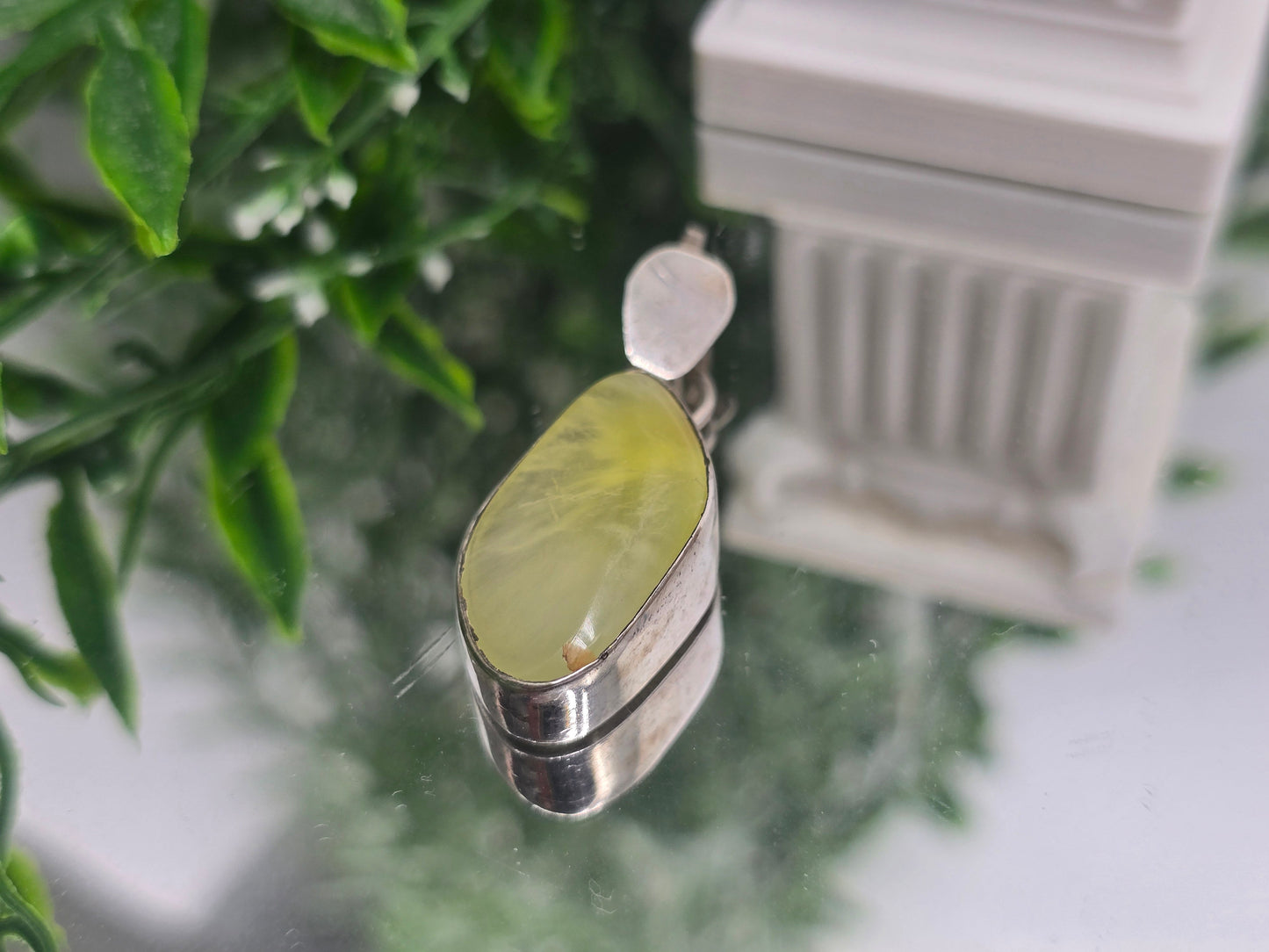 Prehnite “Inner Harmony” 925 Sterling Silver Pendant 25x15mm – Intuition, Calm & Heart-Healing Crystal Crystal Wellness