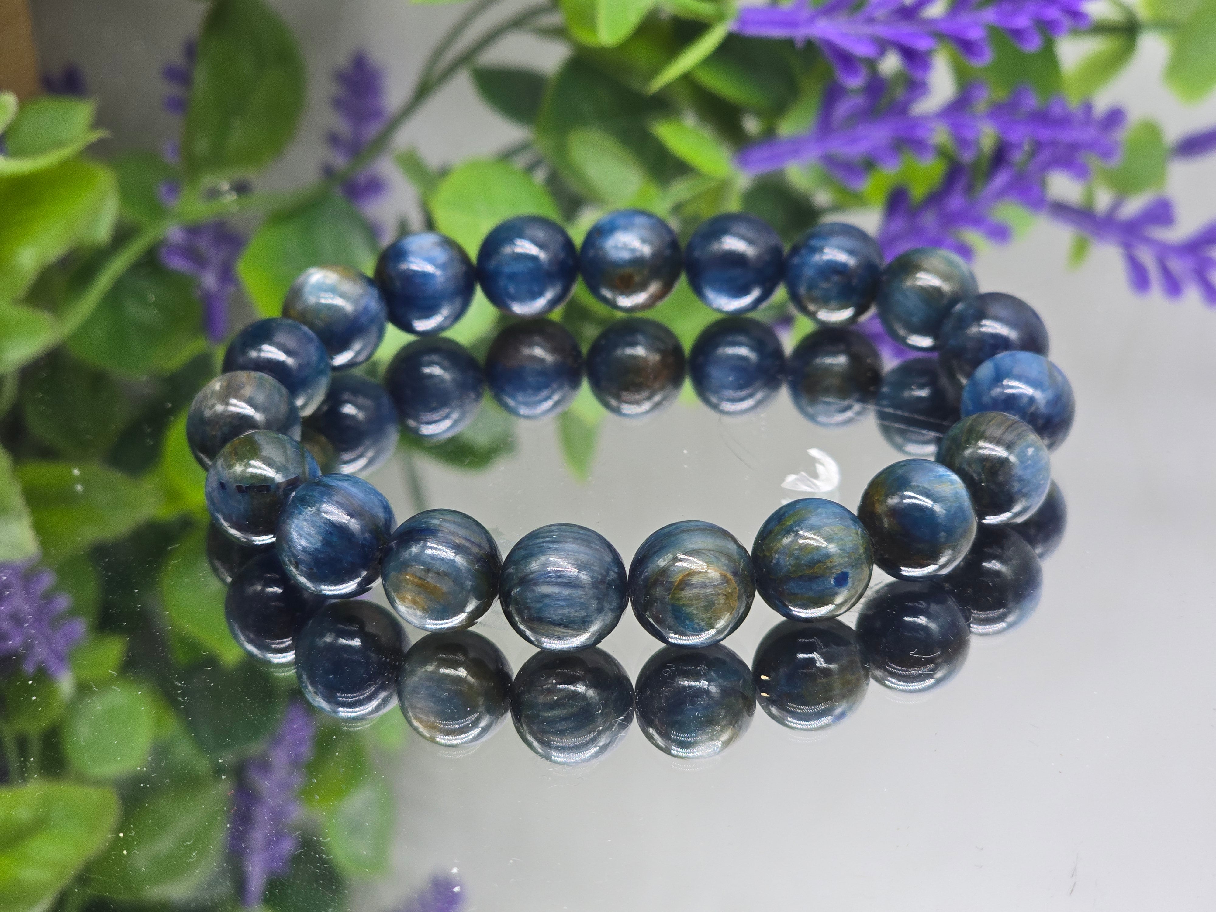 Blue Kyanite 10mm Beads Bracelet - Alignment, Balance, Spiritual Connection and Communication Crystal Wellness