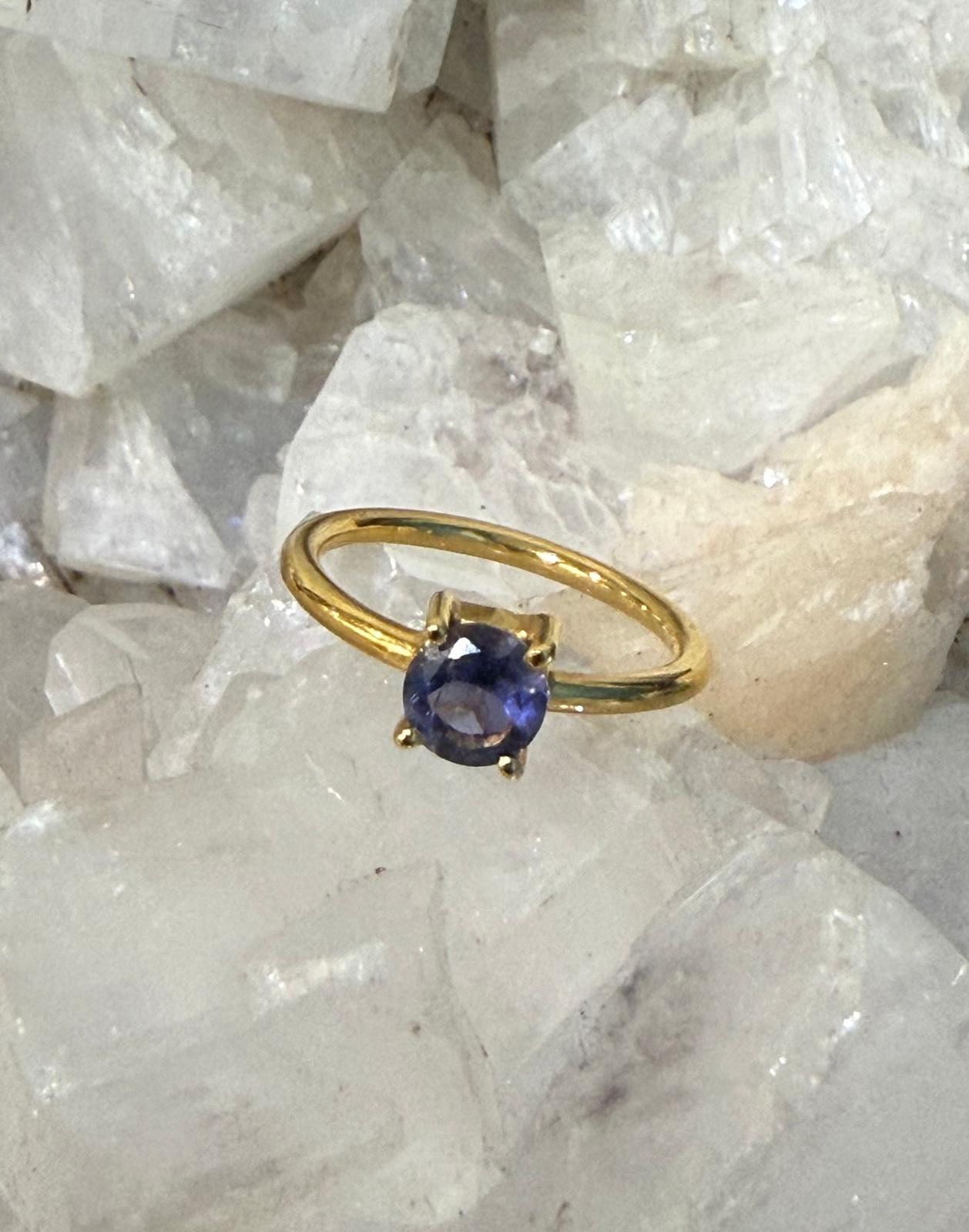 Iolite Round Solitaire Ring in 18ct Gold Vermeil – Size 3 (Vision, Intuition, and Spiritual Awakening) Crystal Wellness