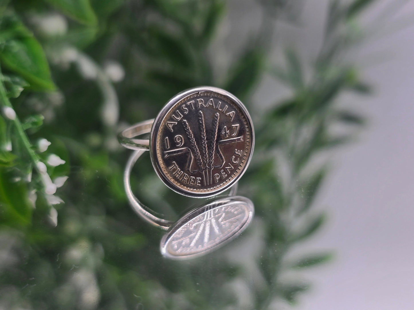 Historic 1947 Australian Threepence Silver Coin Ring – Size 8 Crystal Wellness
