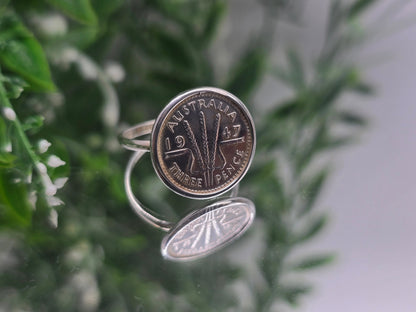 Historic 1947 Australian Threepence Silver Coin Ring – Size 8 Crystal Wellness