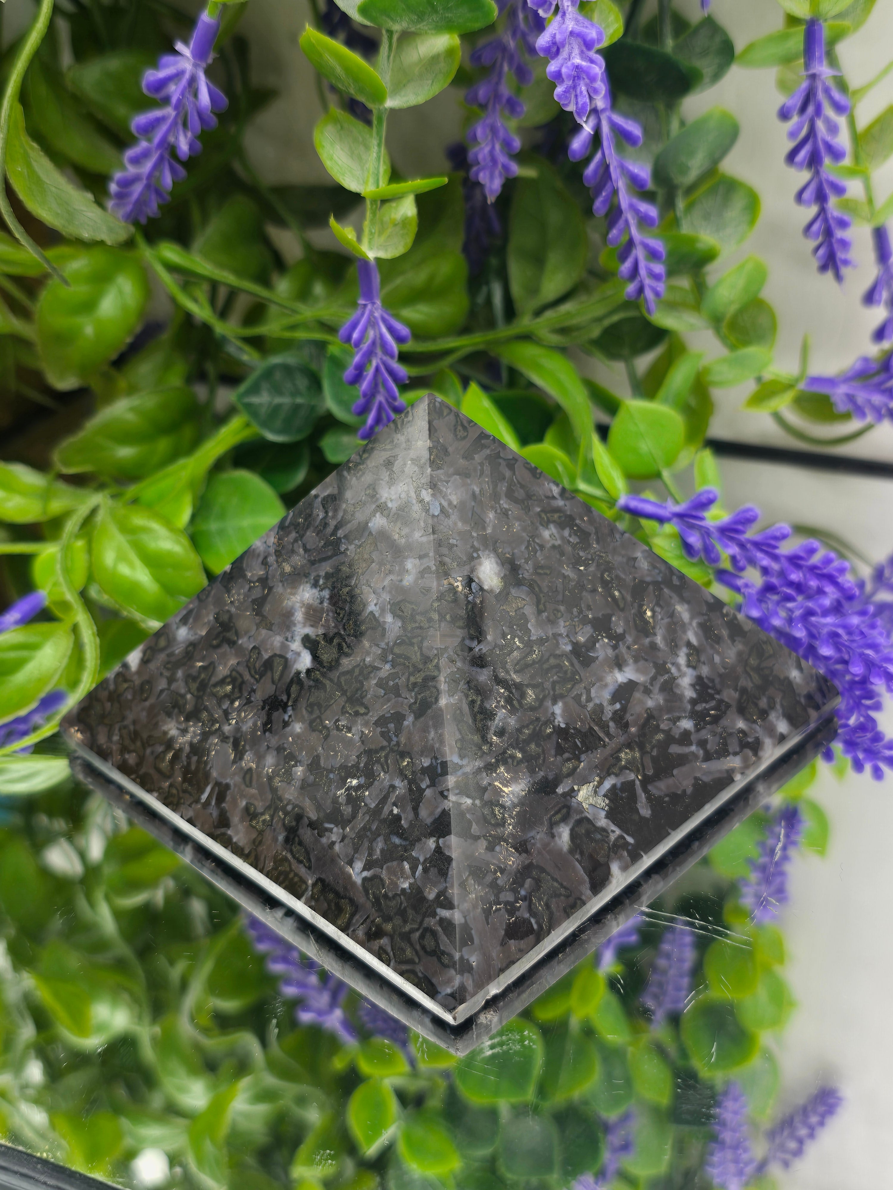 Indigo Gabro “Mystic Merlinite” High Grade Pyramid | Stone of Magic, Transformation & Inner Wisdom Crystal Wellness