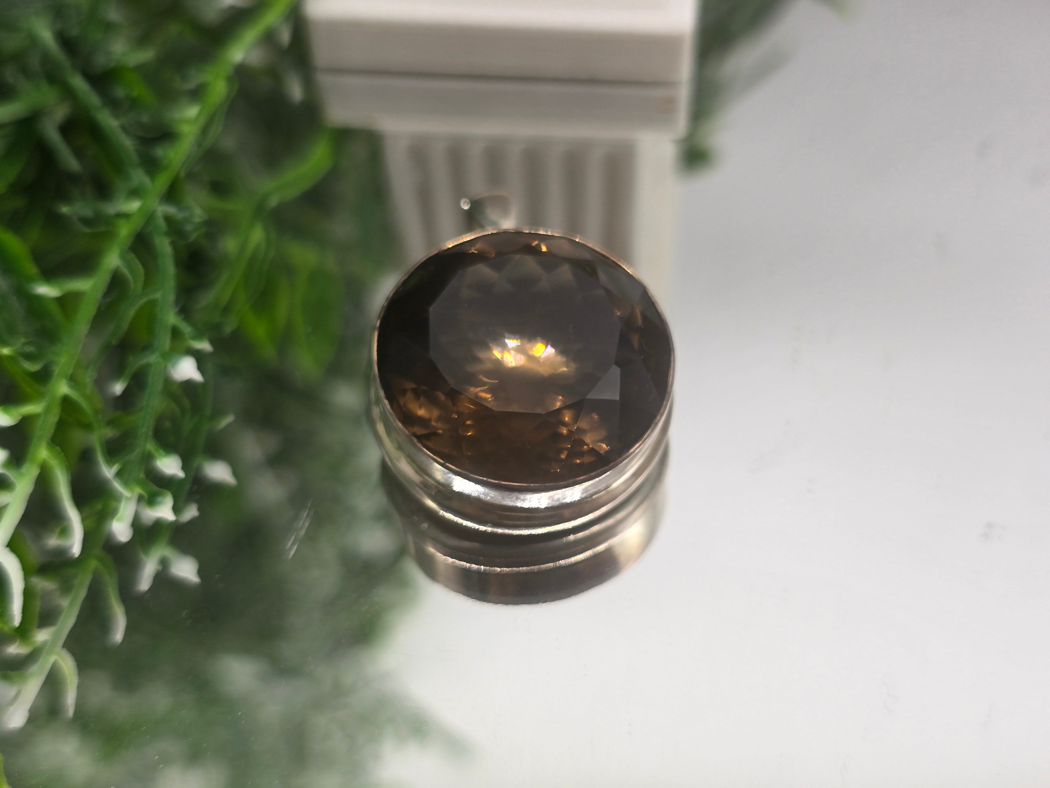 ✨ Smoky Quartz Round-Cut 925 Sterling Silver Pendant – 2.5 cm | Stone of Grounding, Power & Protection *Chain Included) Crystal Wellness